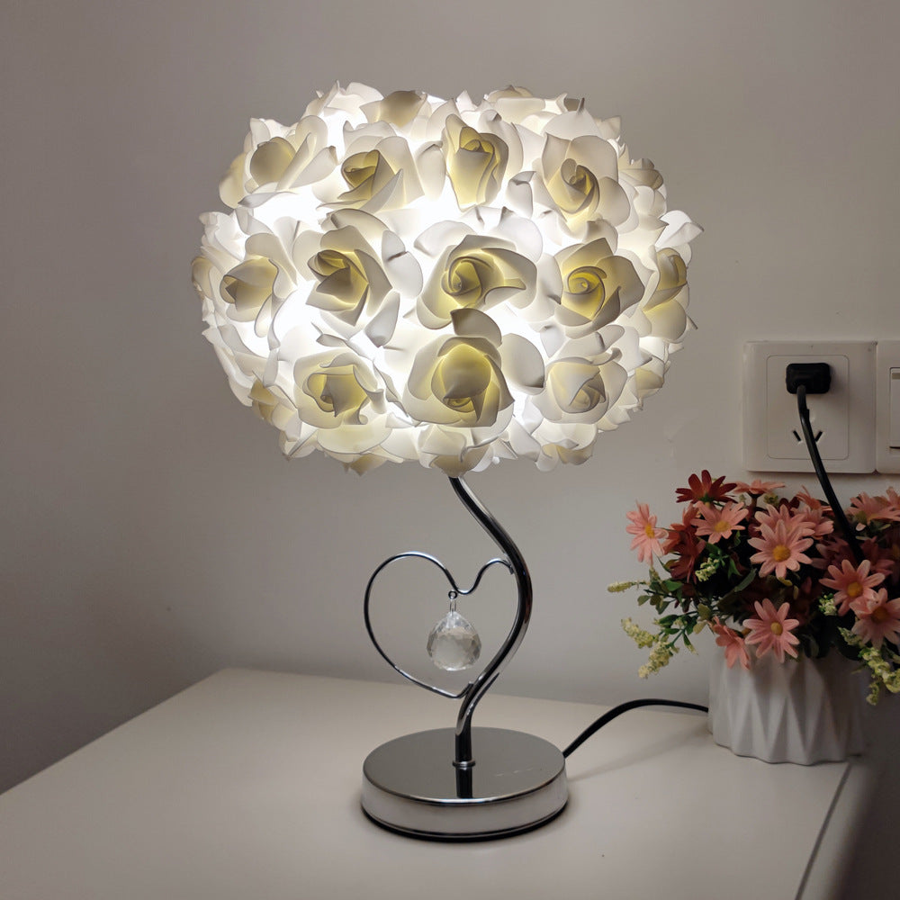 Moderne Art Deco Rose Floral Fabric Table Lamp 1-Bulb Bedroom