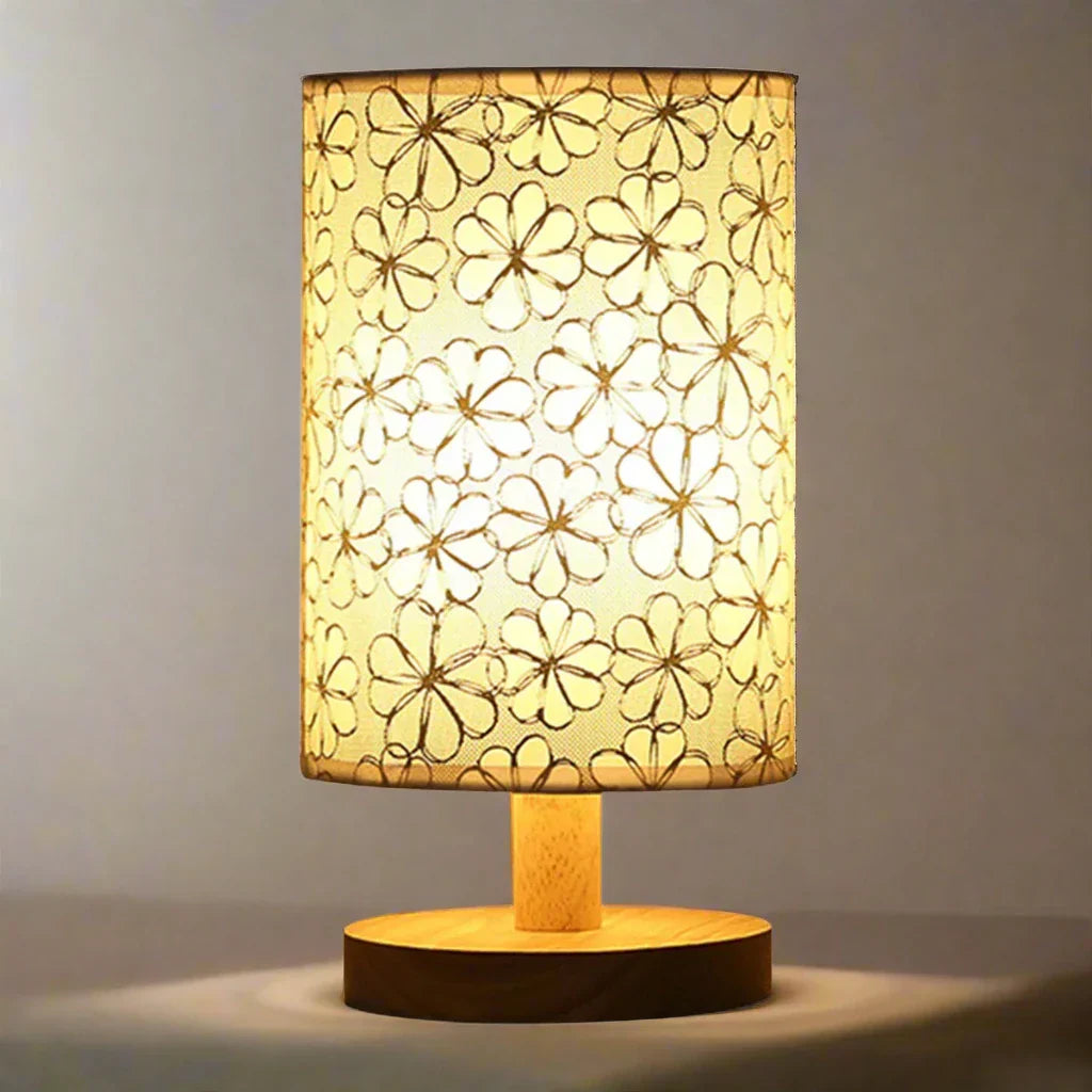 Damero Touch Control Wooden Linen Table Lamp | USB LED Night Light | Warm White Mood Lighting for Cozy Home Decor