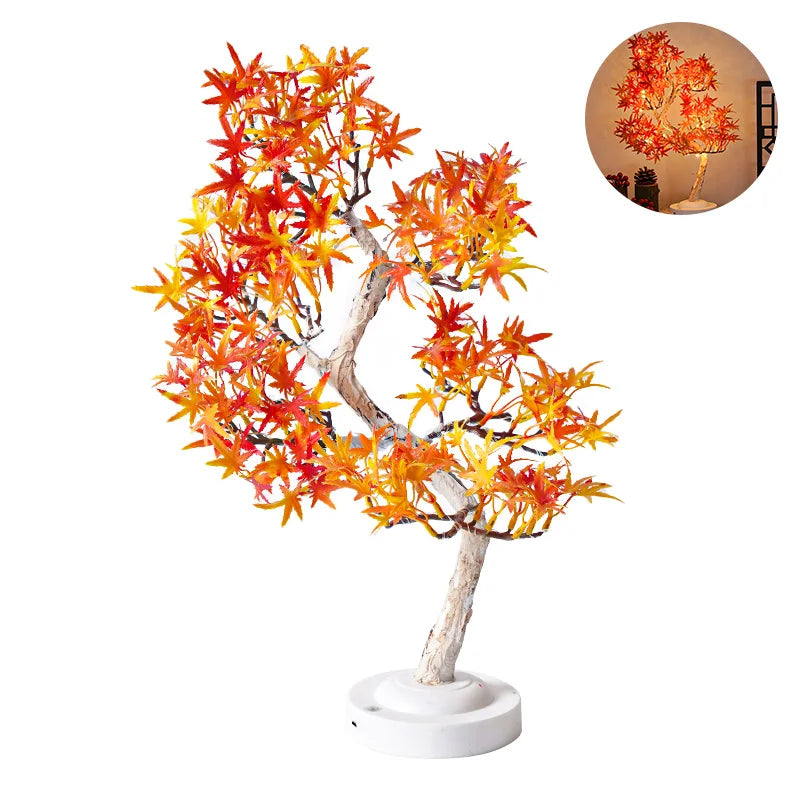 ÉrableLumi LED Tree Lamp with Maple Leaves Decor
