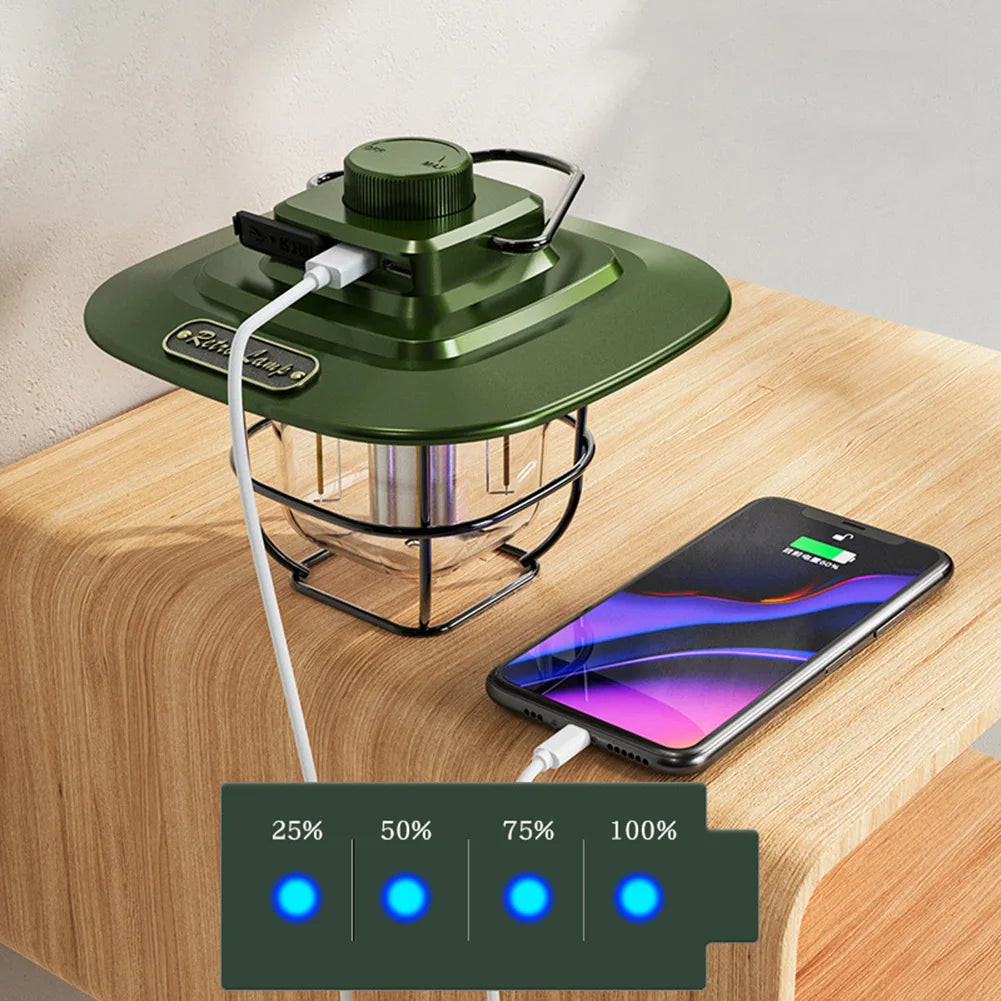 Rechargeable Vintage LED Camping Lantern - Portable Light