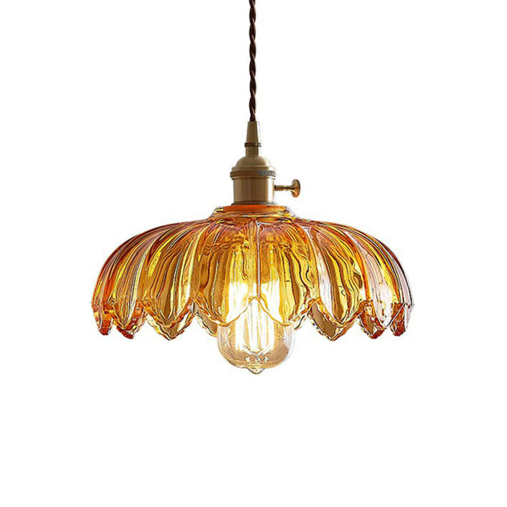 Vintage Glazed Floral Hanging Lamp - Elegant Glass Pendant