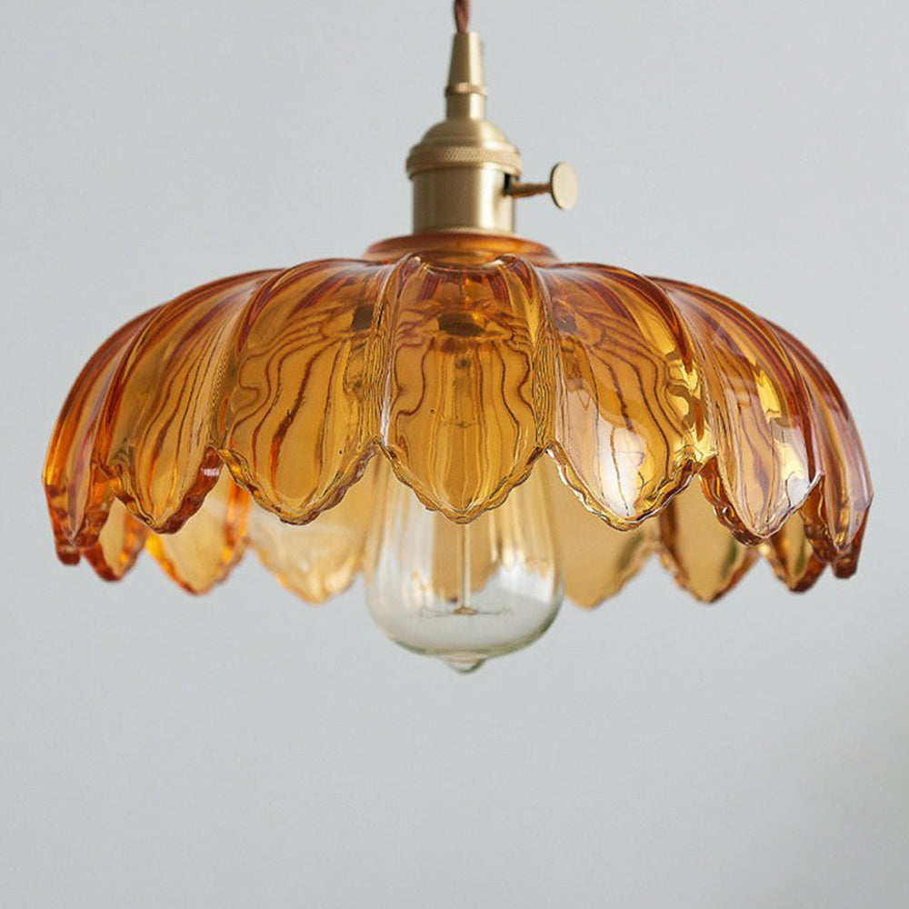 Vintage Glazed Floral Hanging Lamp - Elegant Glass Pendant