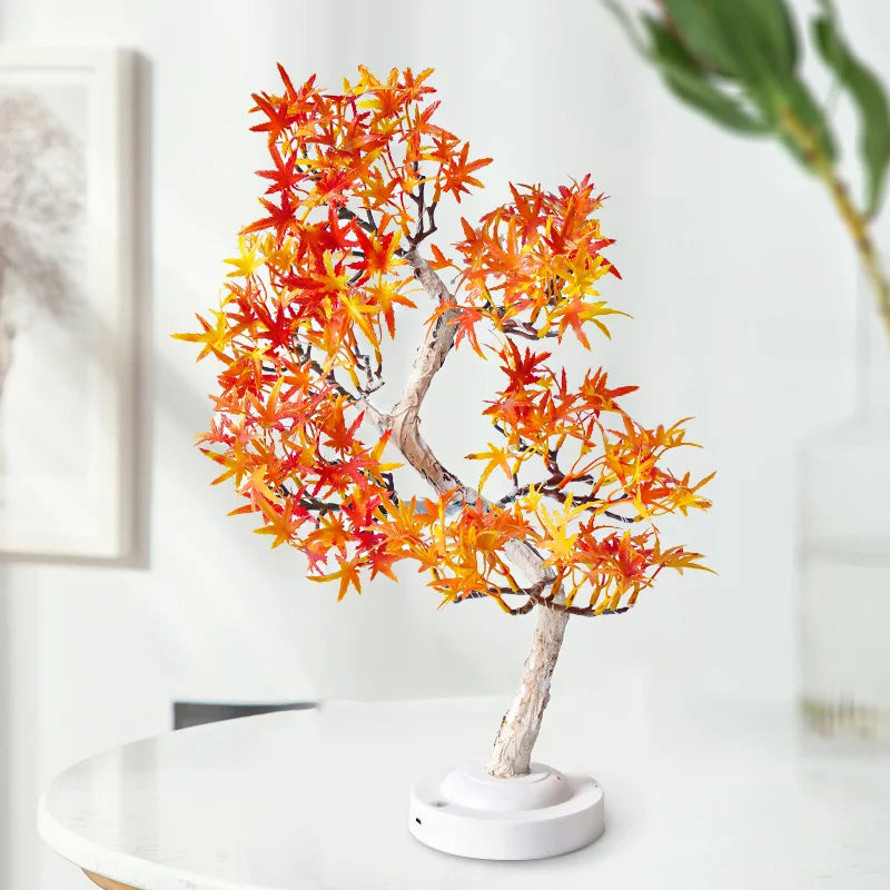 ÉrableLumi LED Tree Lamp with Maple Leaves Decor