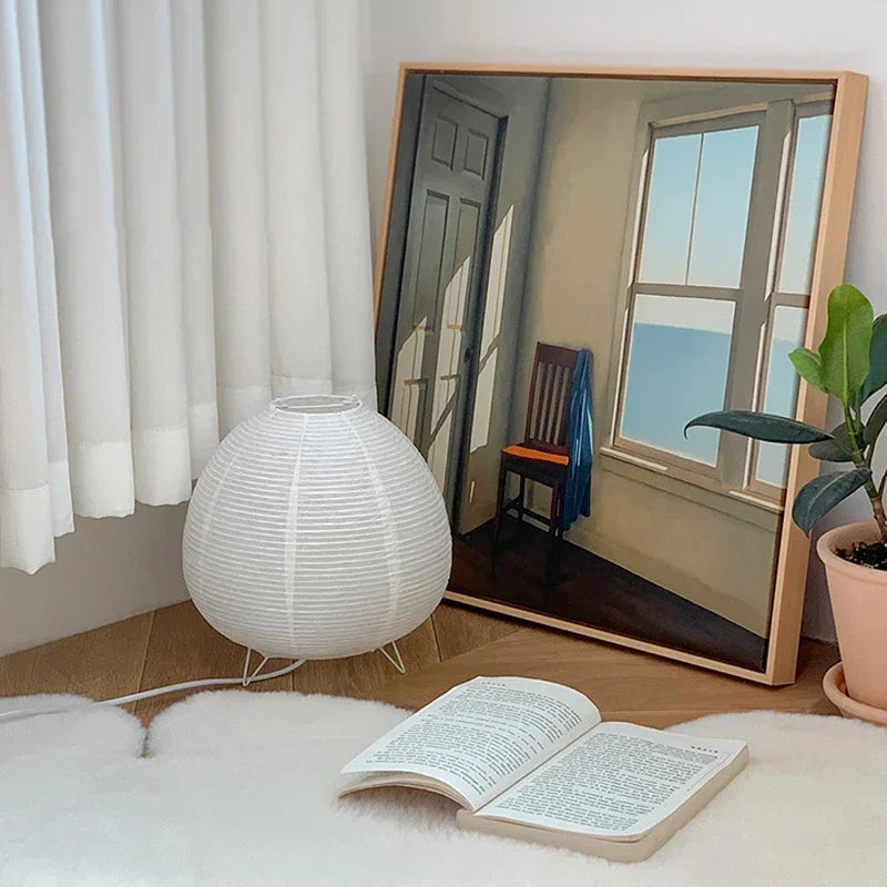 LED Lantern Table Lamp | Elegant Rice Paper Shade | Modern Lighting for Living Room, Bedroom & Office - Ifor