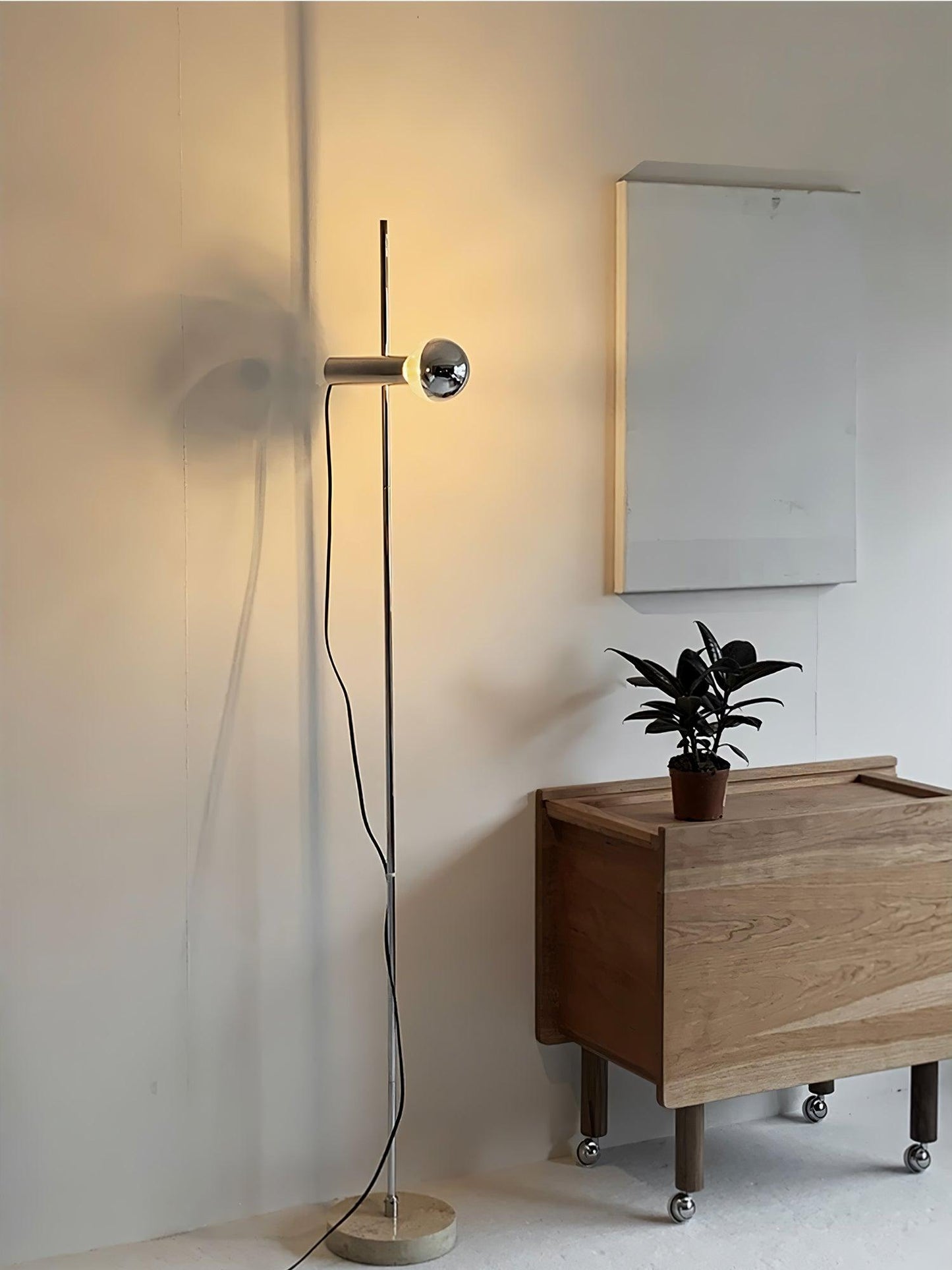 Sereno Floor Lamp with Marble Base and Stainless Steel Arm