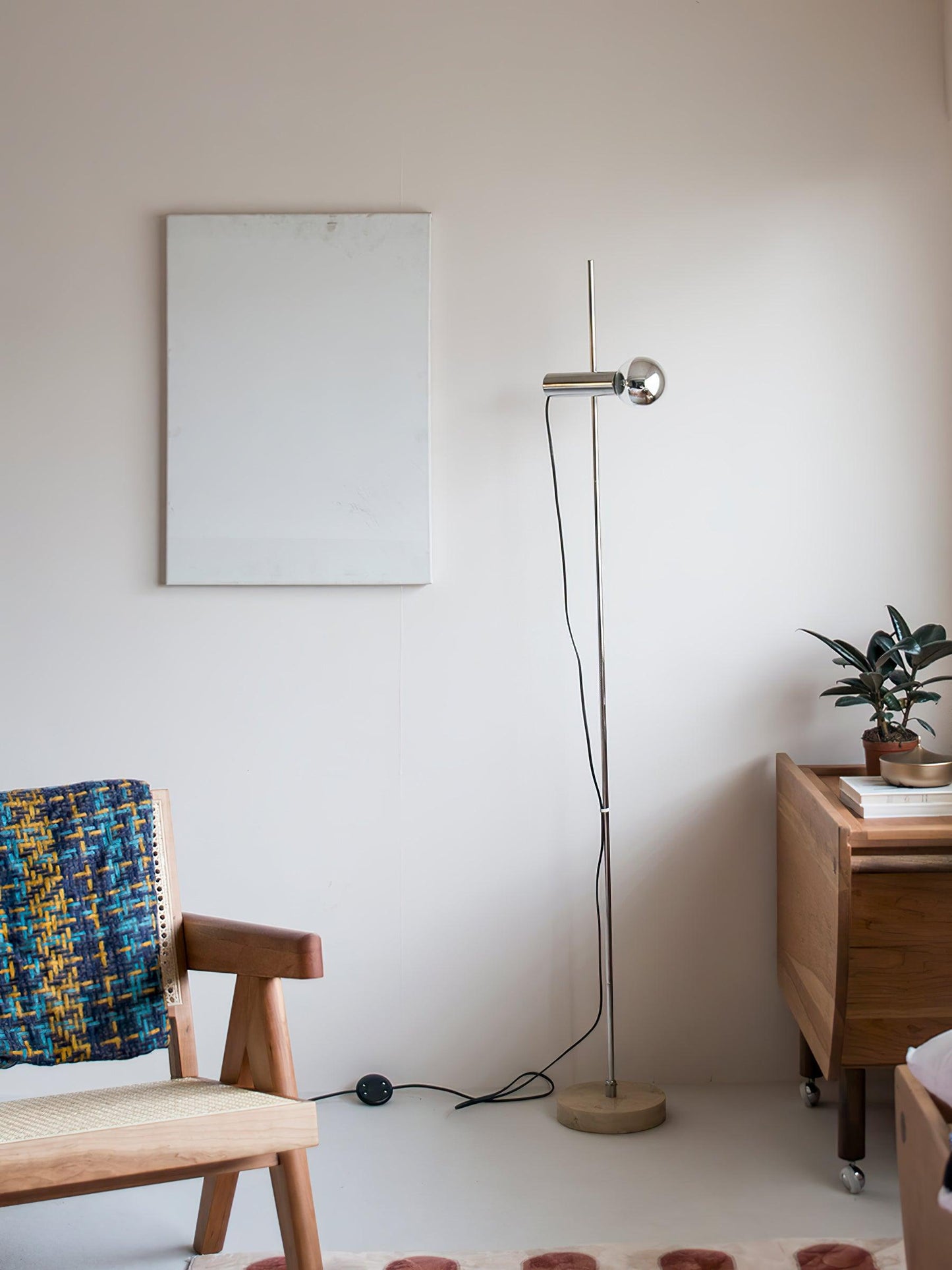 Sereno Floor Lamp with Marble Base and Stainless Steel Arm