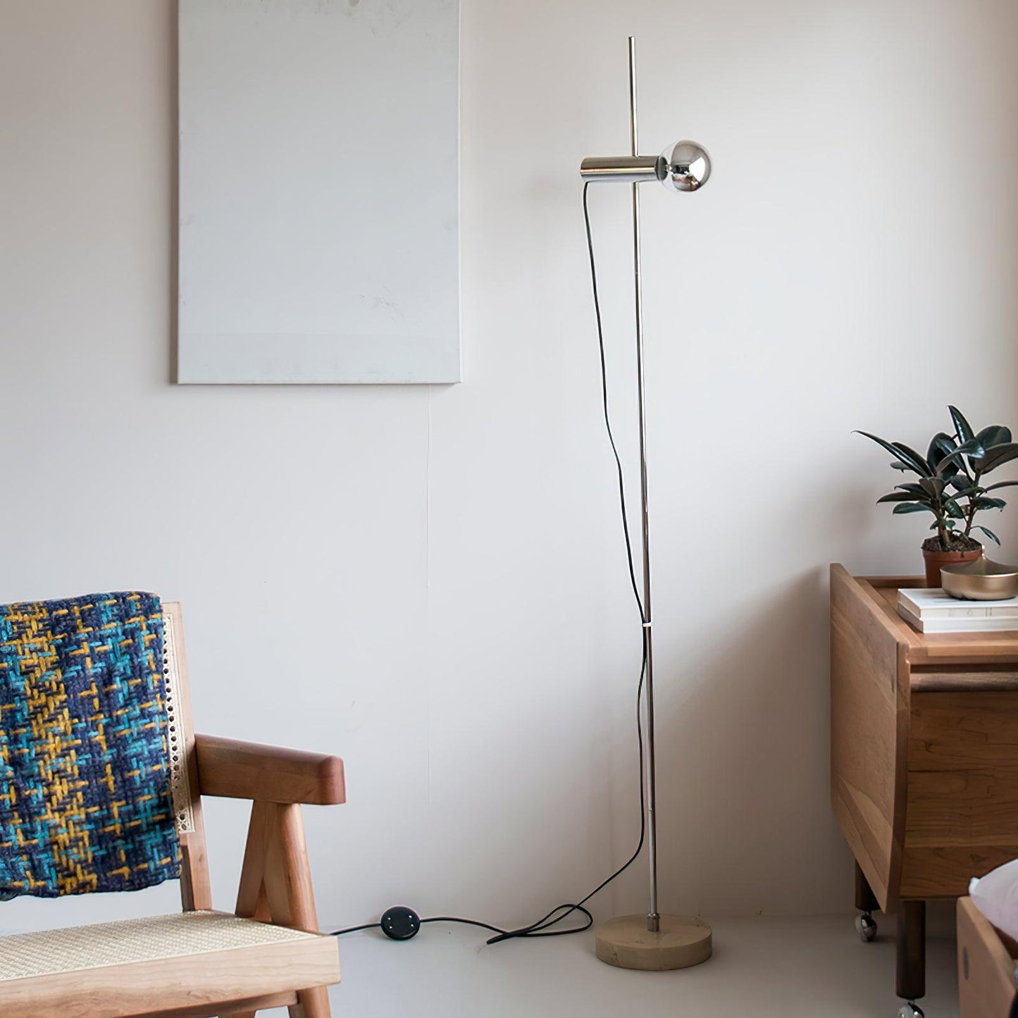Sereno Floor Lamp with Marble Base and Stainless Steel Arm