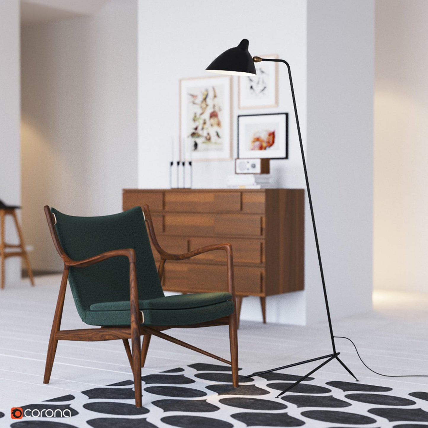 Serge Mouille Floor Lamp Three-Arm LED Indoor Lighting