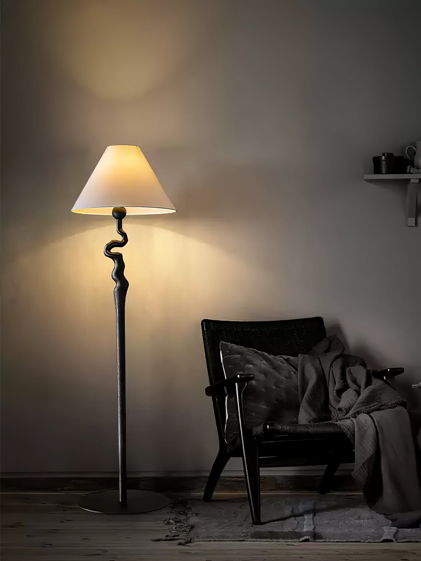 Serpentine Twist Floor Lamp with Adjustable Shade LED Indoor
