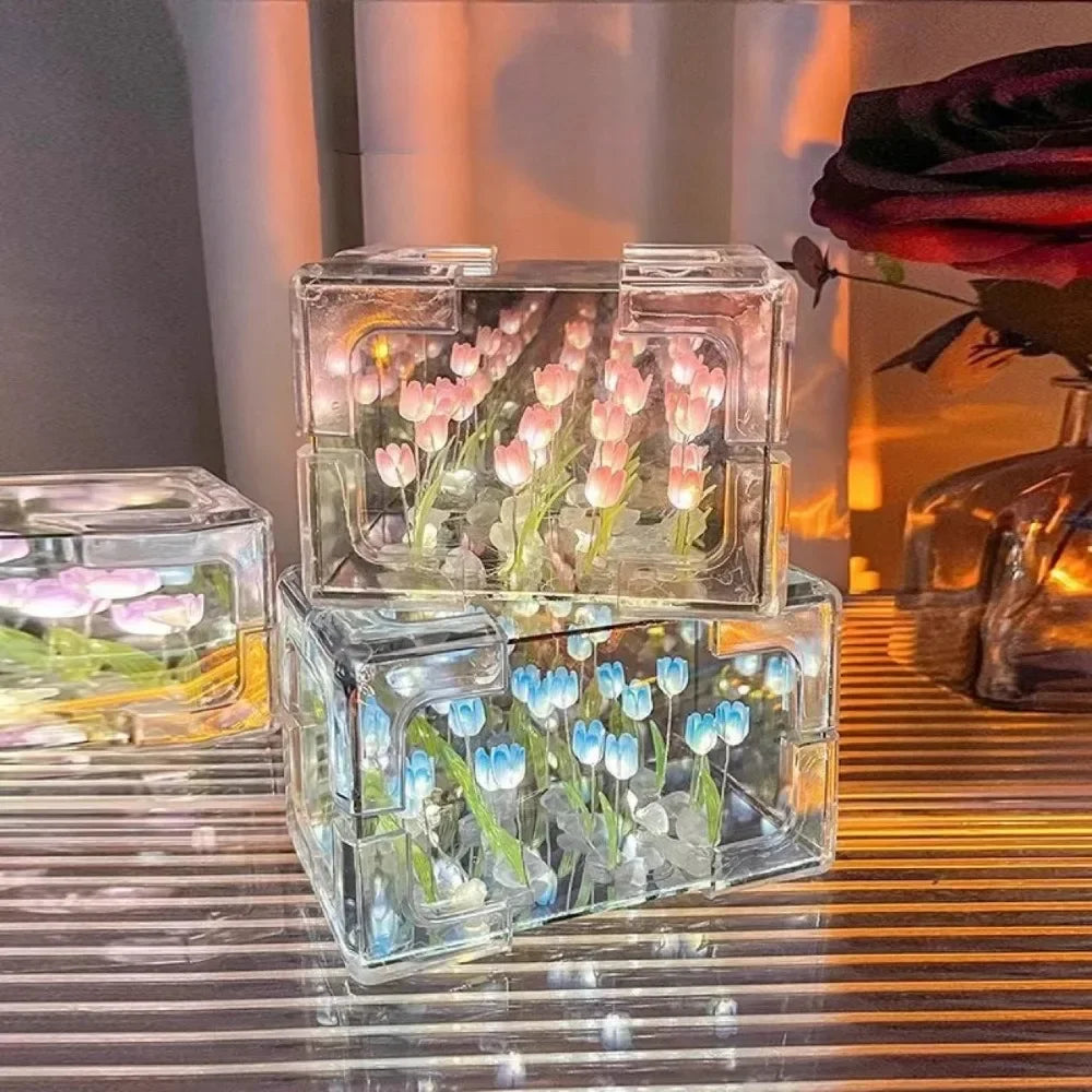 DIY Tulip Cube Mirror Lamp, 3D Night Light with LED