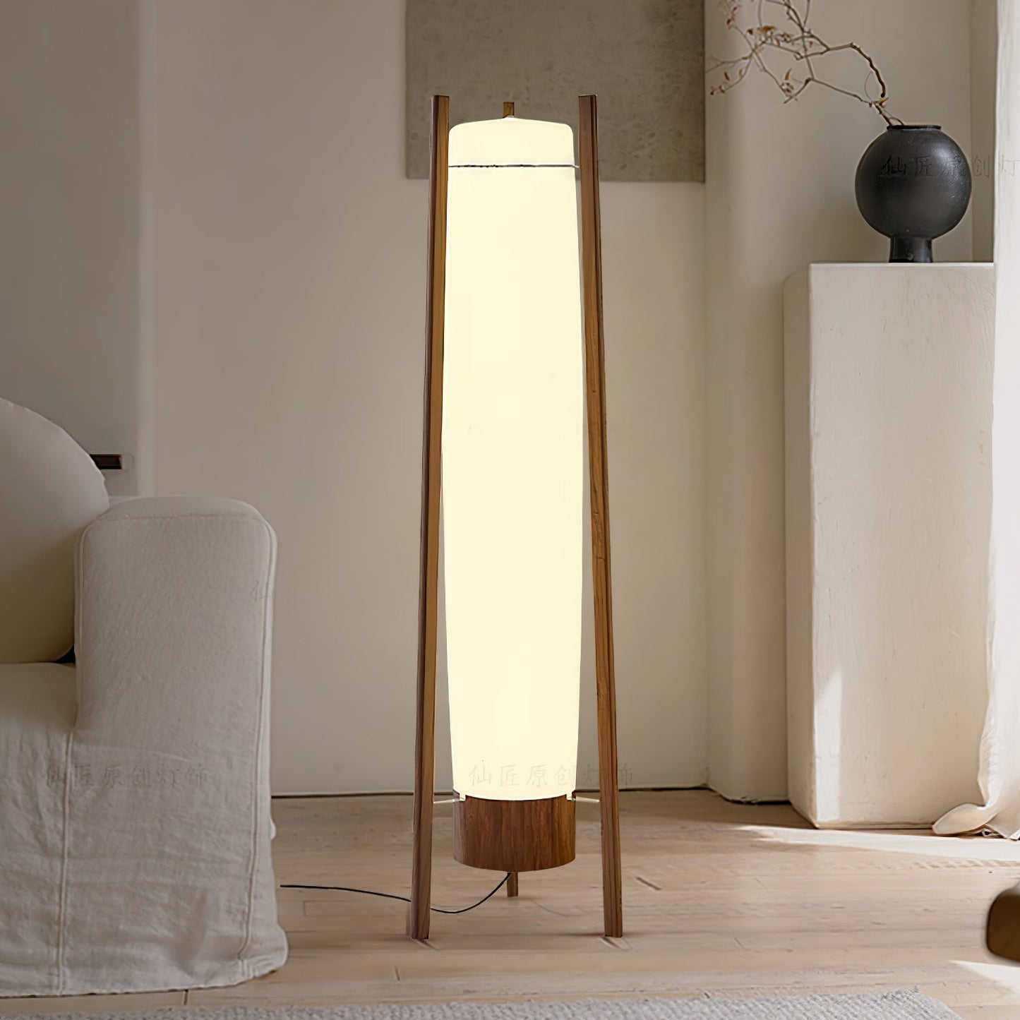 Side LED Floor Lamp with Walnut Finish and Warm Light
