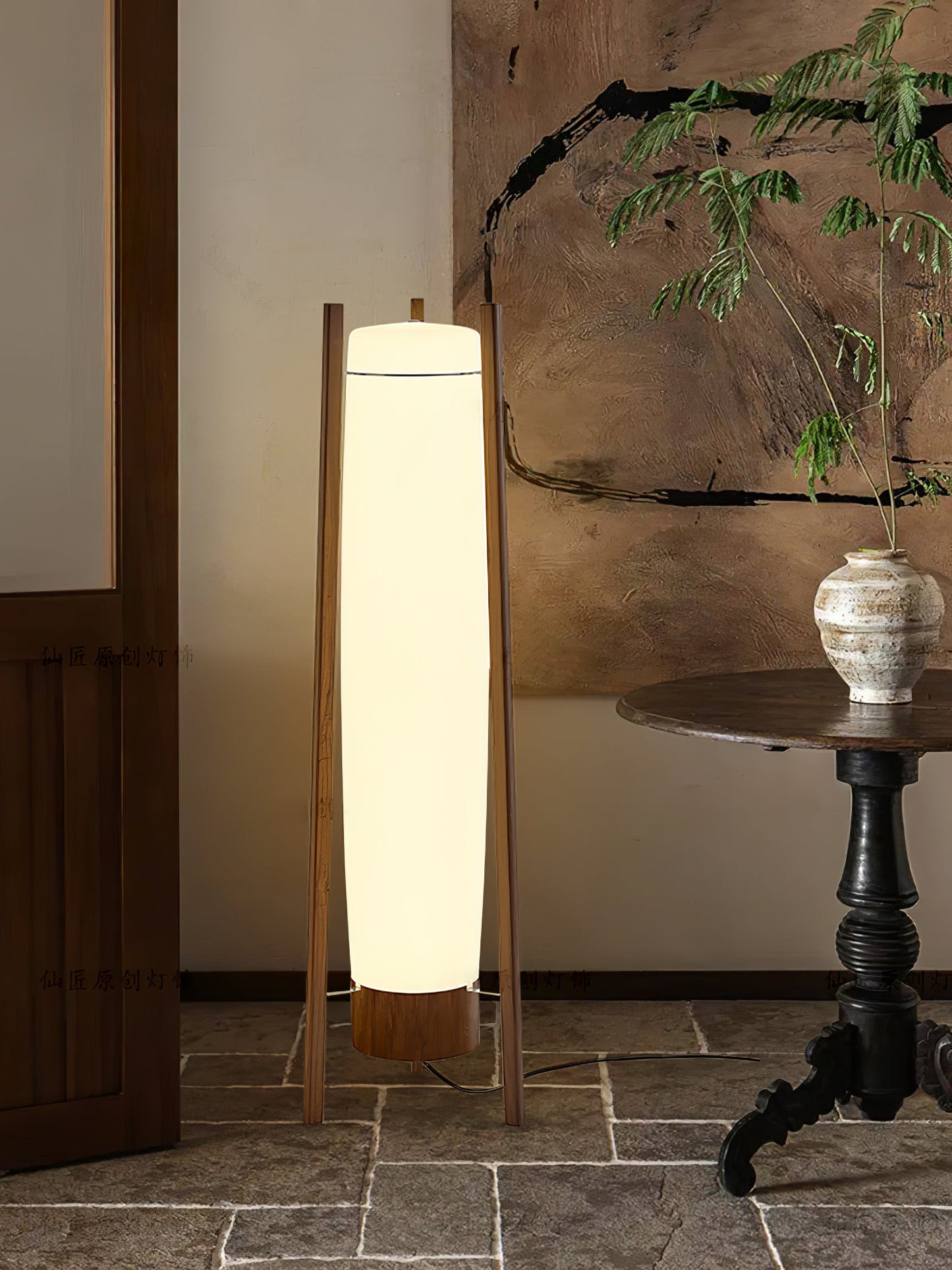 Side LED Floor Lamp with Walnut Finish and Warm Light
