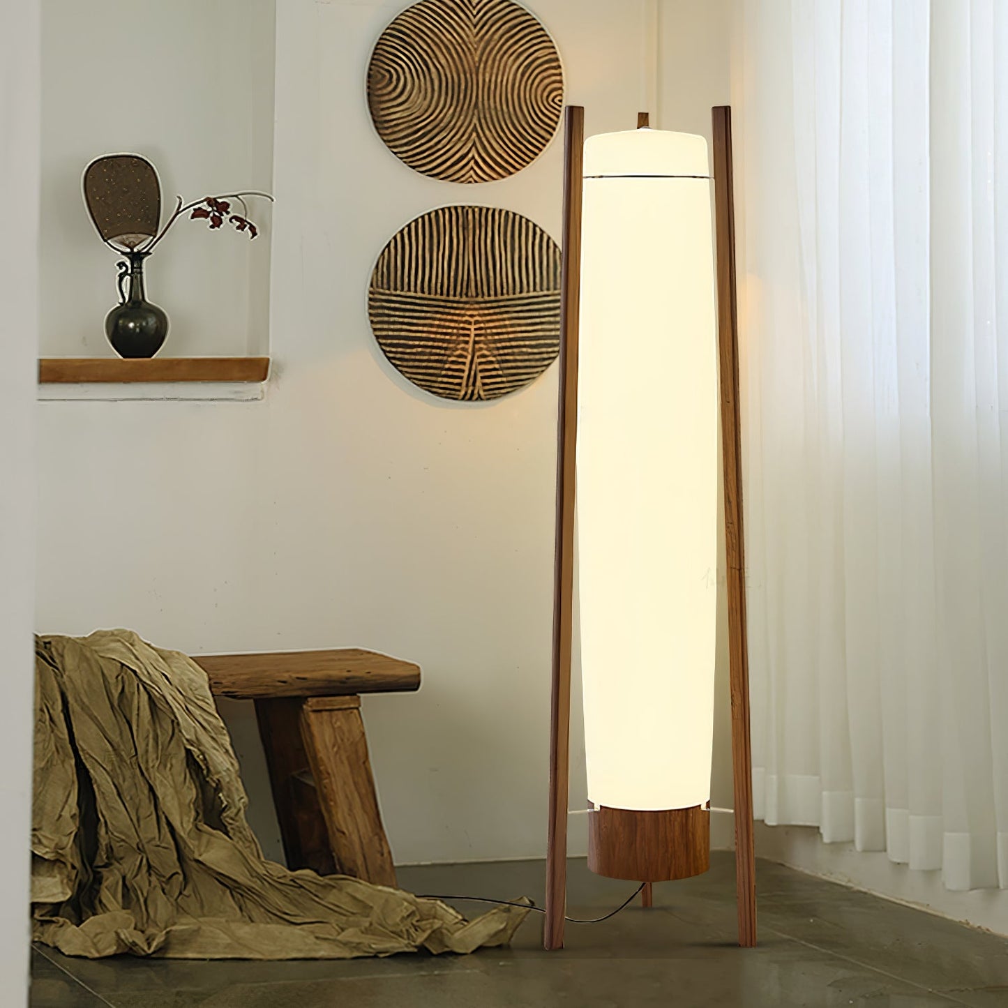 Side LED Floor Lamp with Walnut Finish and Warm Light