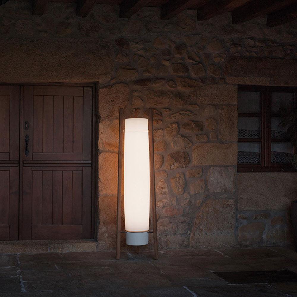 Side LED Floor Lamp with Walnut Finish and Warm Light