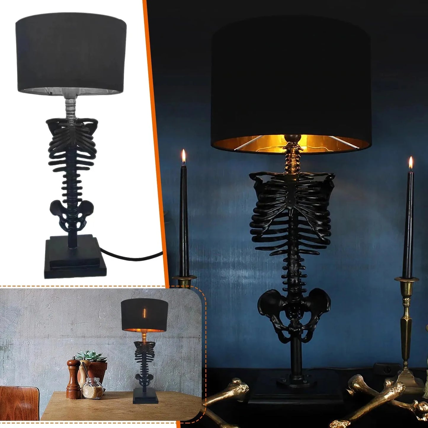 Handcrafted Gothic Skeleton Table Lamp - USB Powered 5W