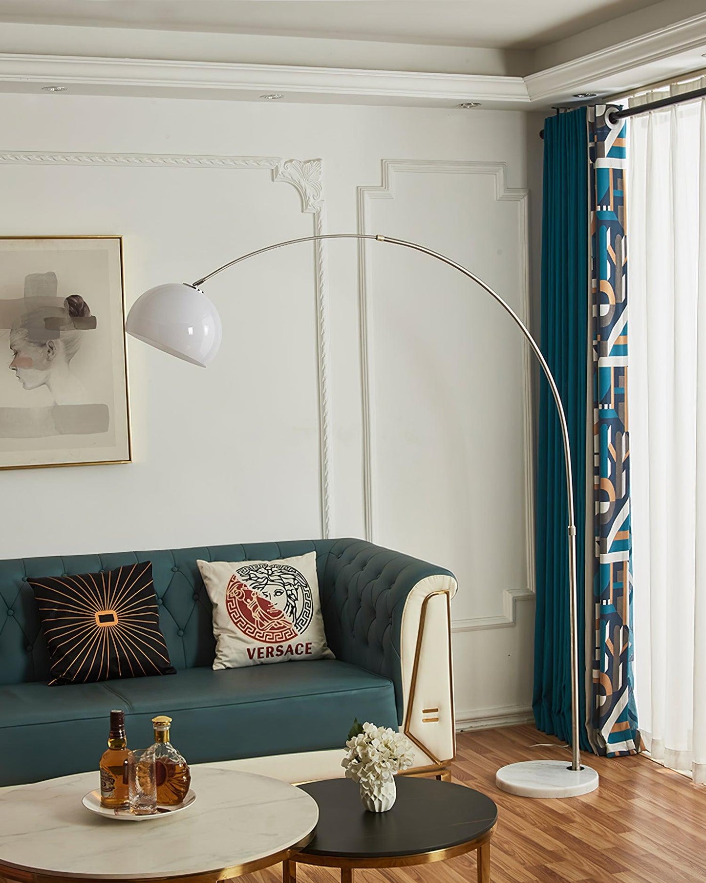 Sneedville Arched Floor Lamp with Marble Base and LED Shade