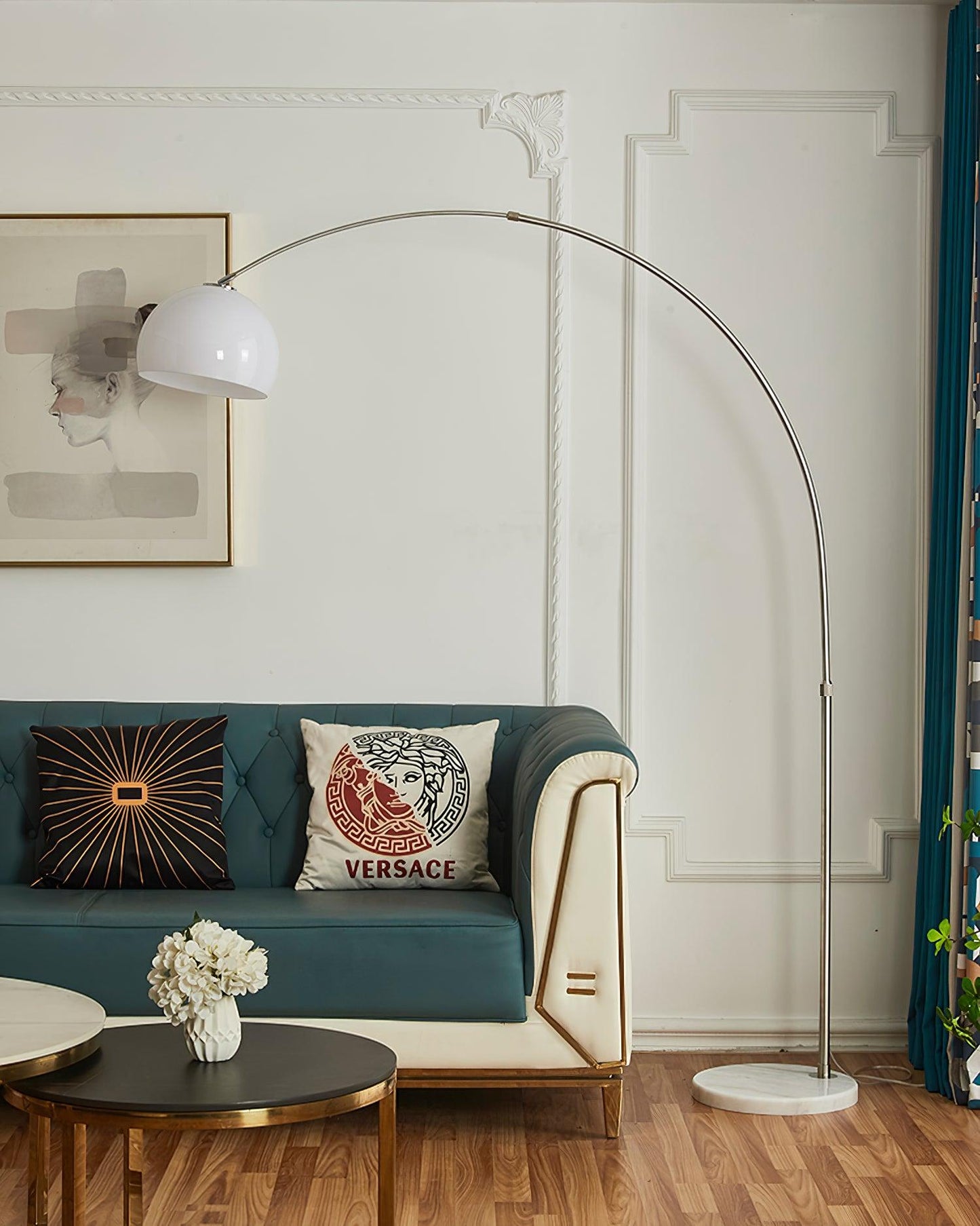 Sneedville Arched Floor Lamp with Marble Base and LED Shade