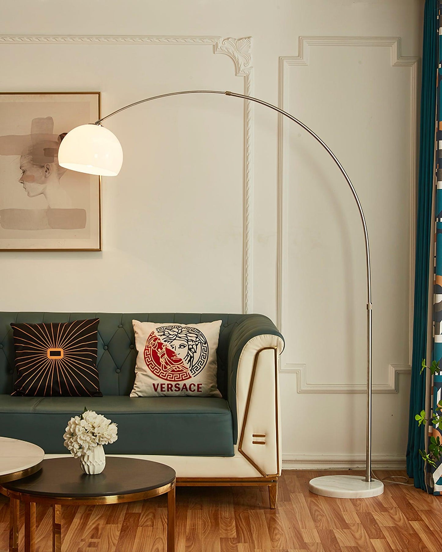 Sneedville Arched Floor Lamp with Marble Base and LED Shade