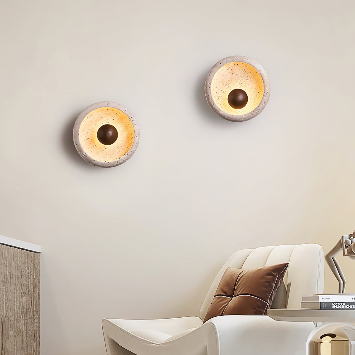 Sol Sphere Wall Lamp - LED Yellow Travertine Design Light