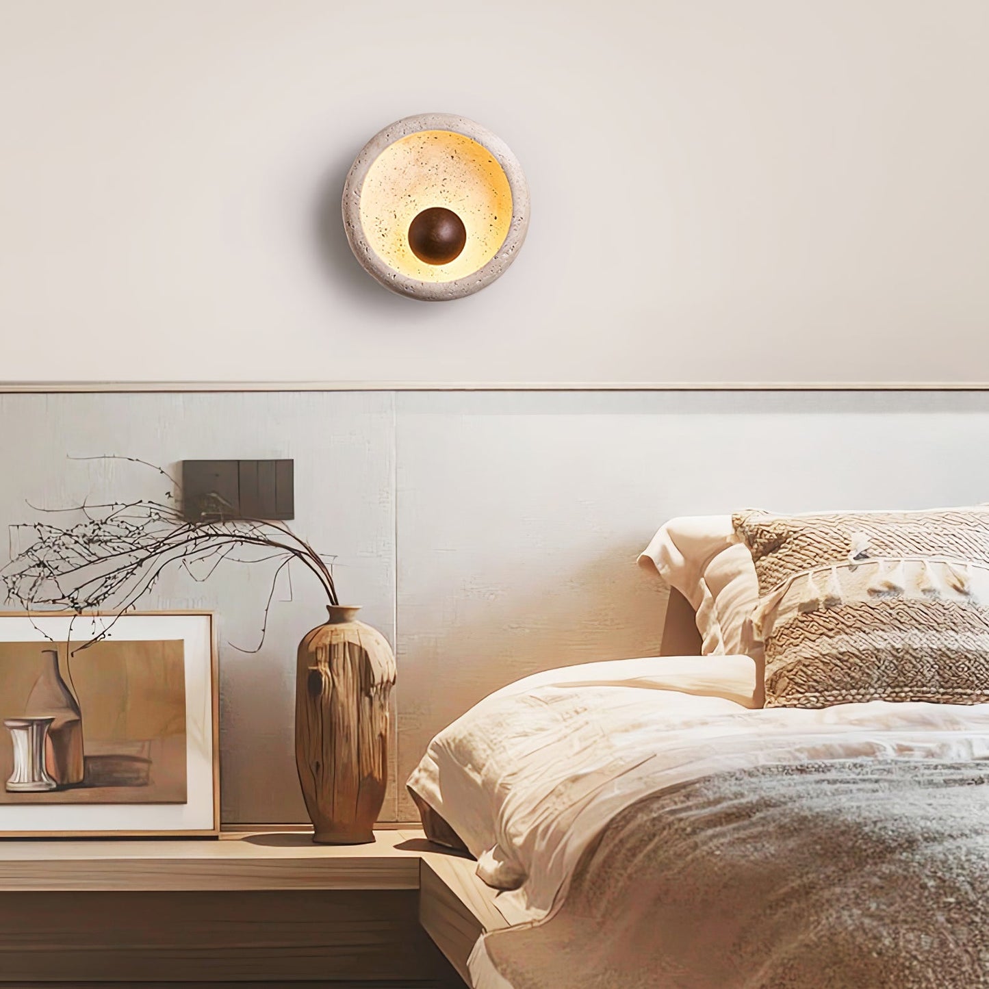 Sol Sphere Wall Lamp - LED Yellow Travertine Design Light