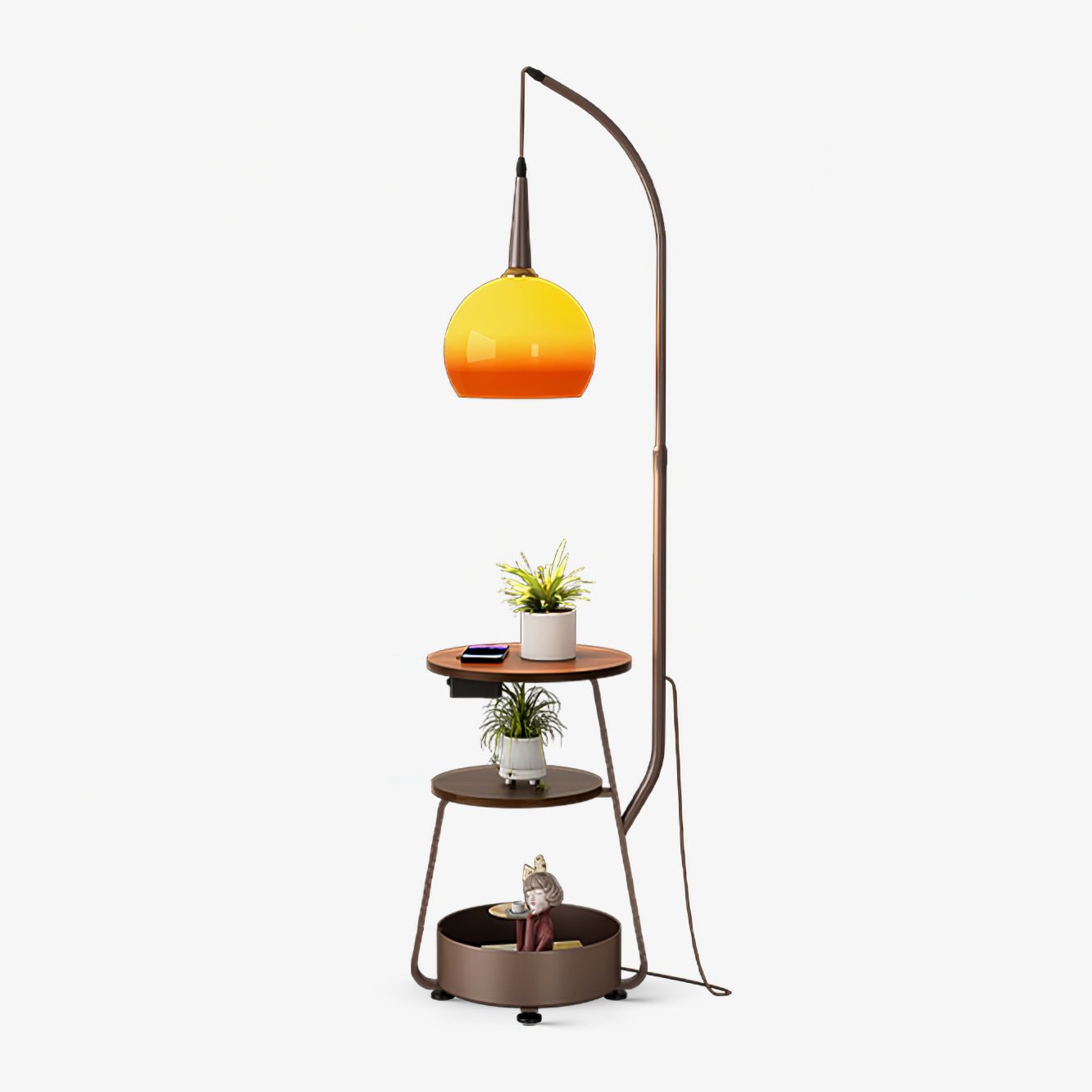Solstice Arc Floor Lamp with Shelves and LED Light