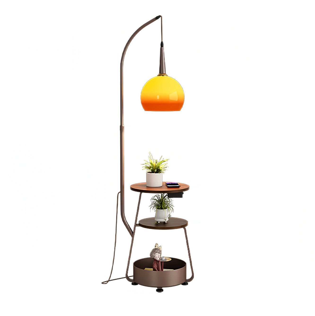 Solstice Arc Floor Lamp with Shelves and LED Light