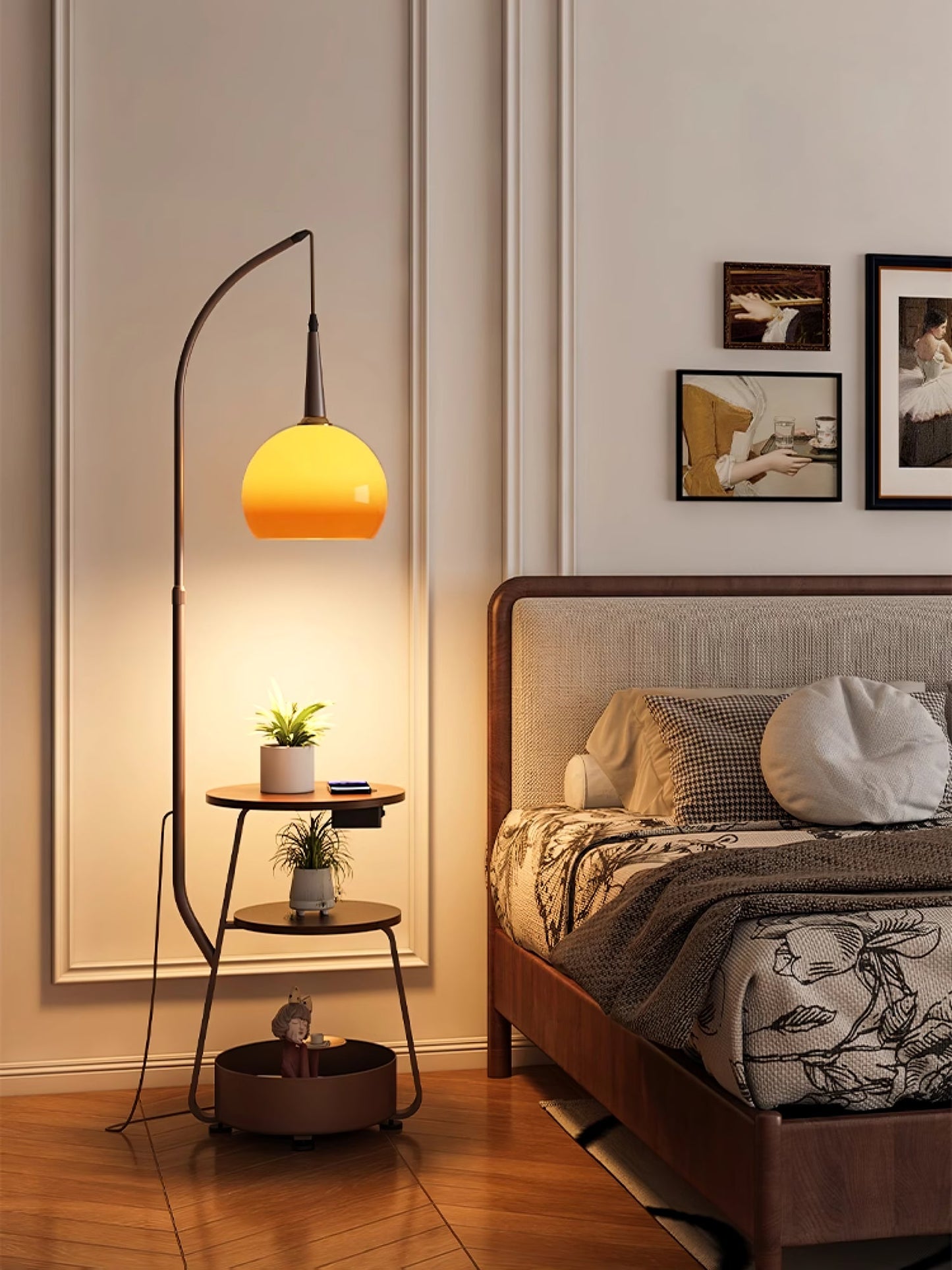 Solstice Arc Floor Lamp with Shelves and LED Light