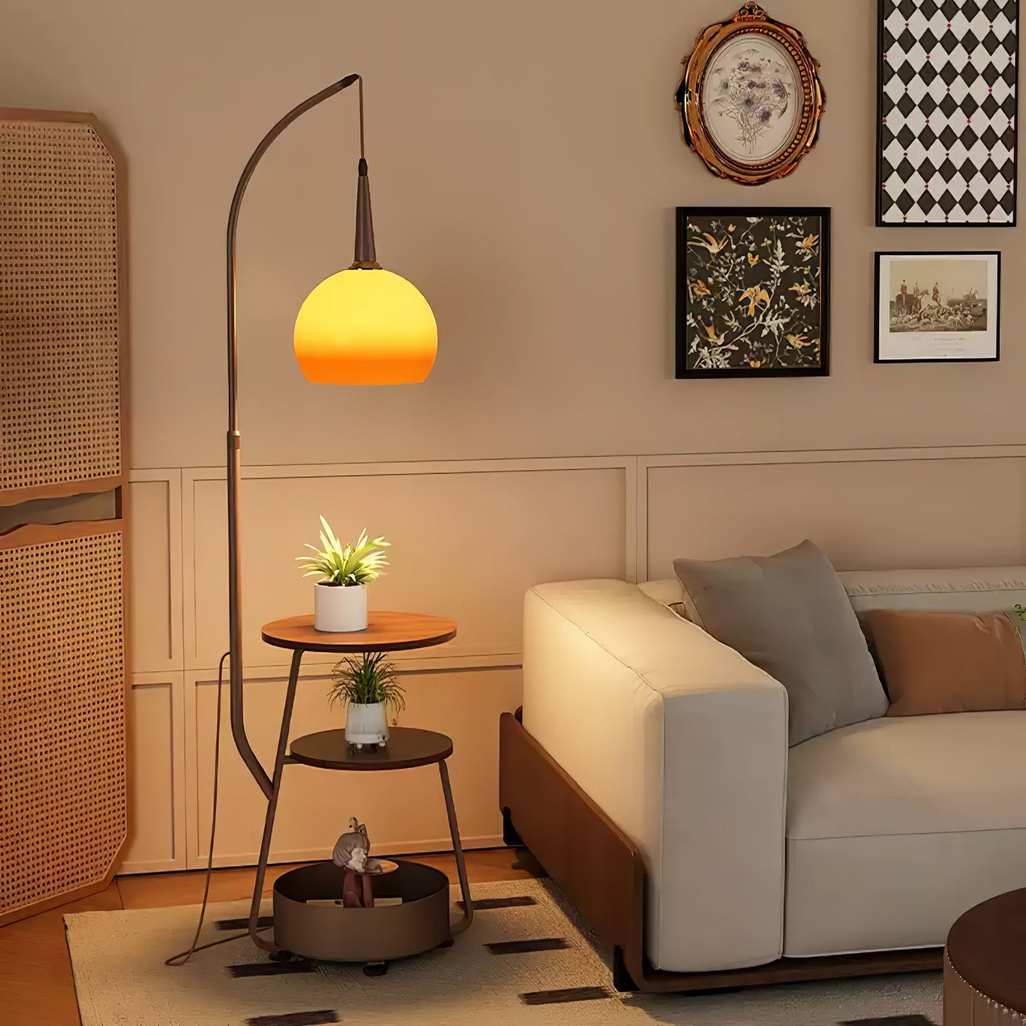 Solstice Arc Floor Lamp with Shelves and LED Light