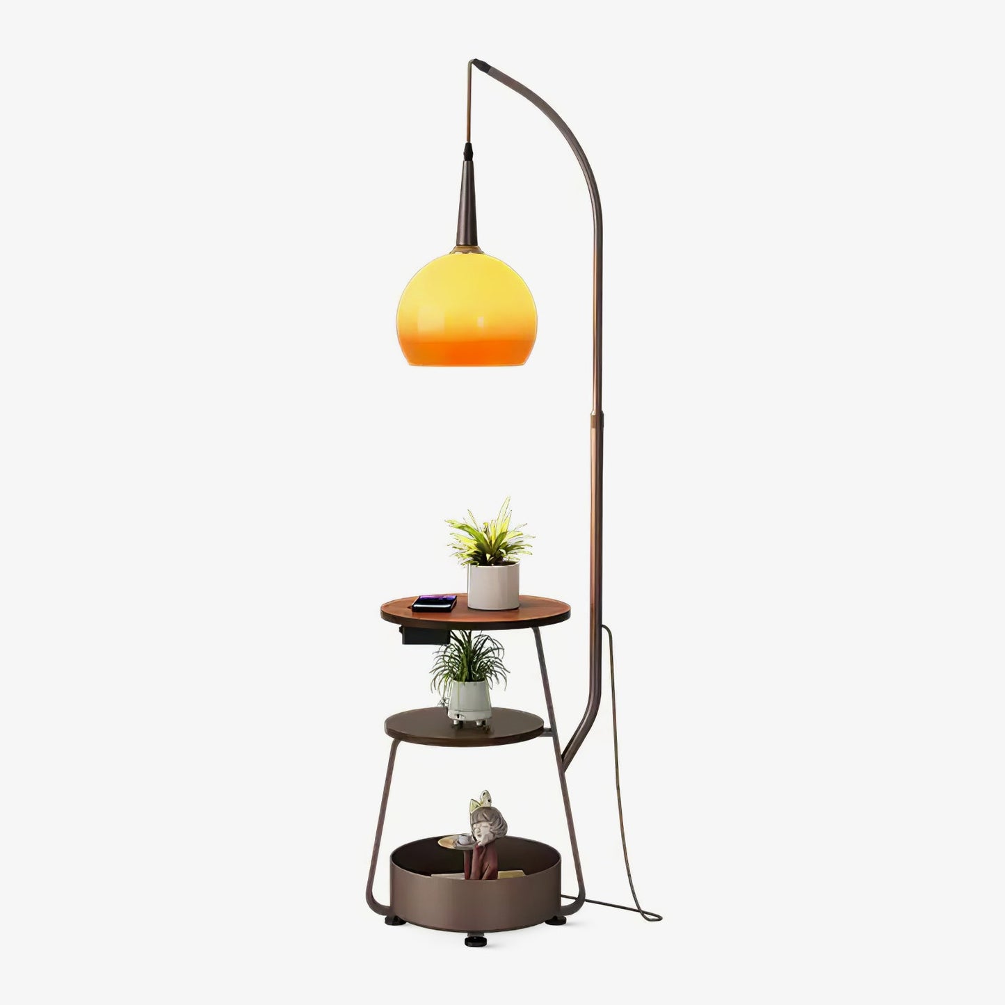 Solstice Arc Floor Lamp with Shelves and LED Light
