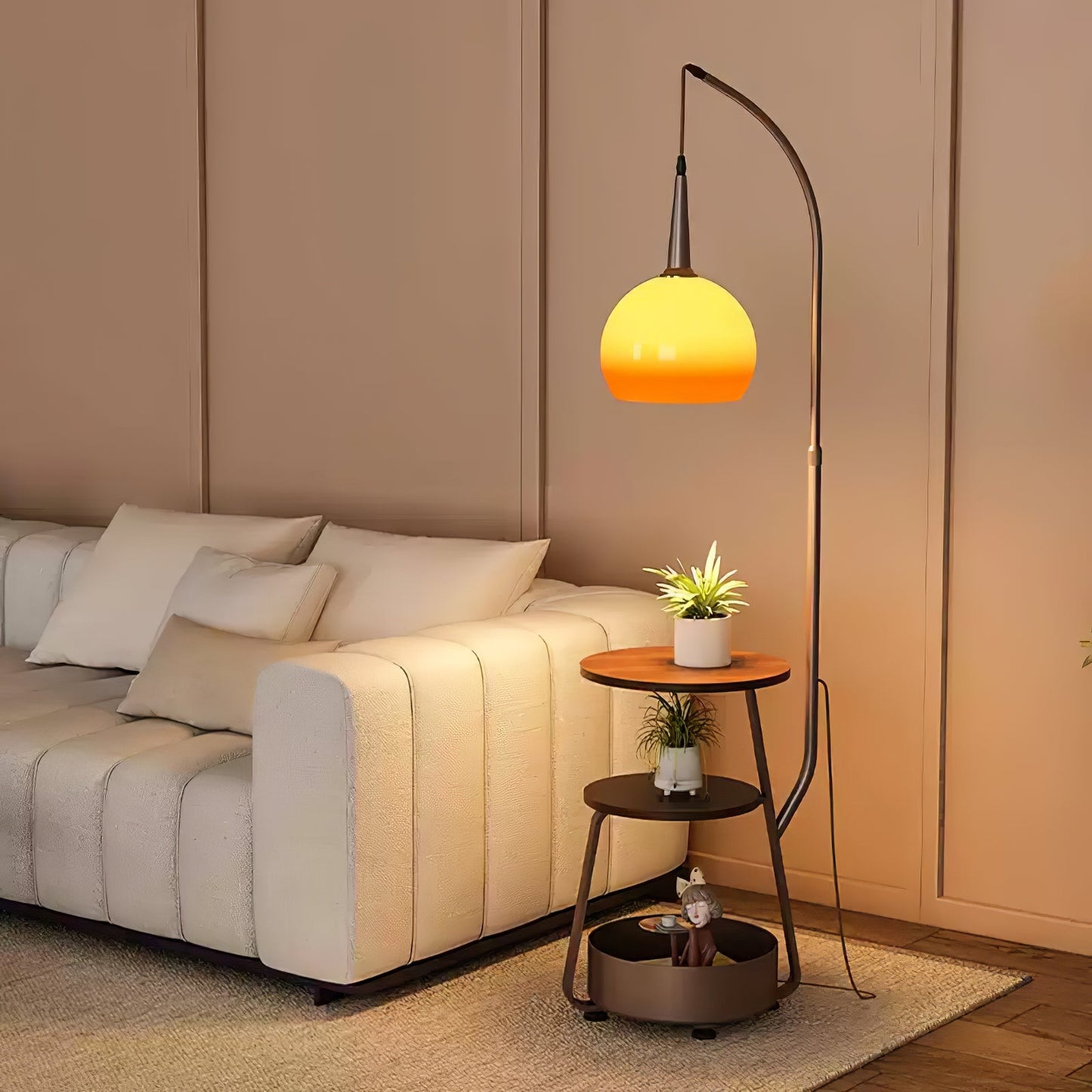 Solstice Arc Floor Lamp with Shelves and LED Light