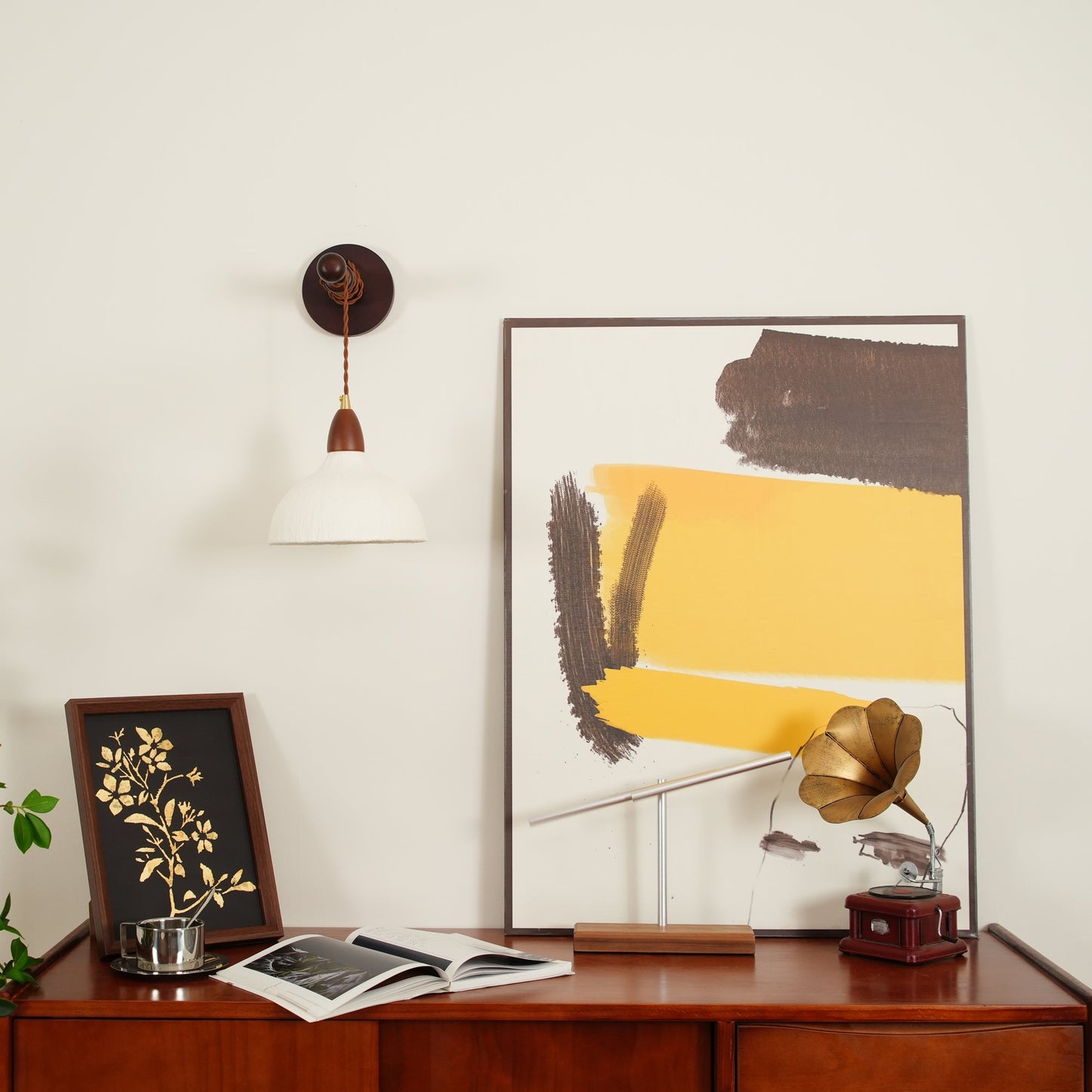 Soren Wall Lamp - Handmade White Rice Paper Shade, Walnut Wood