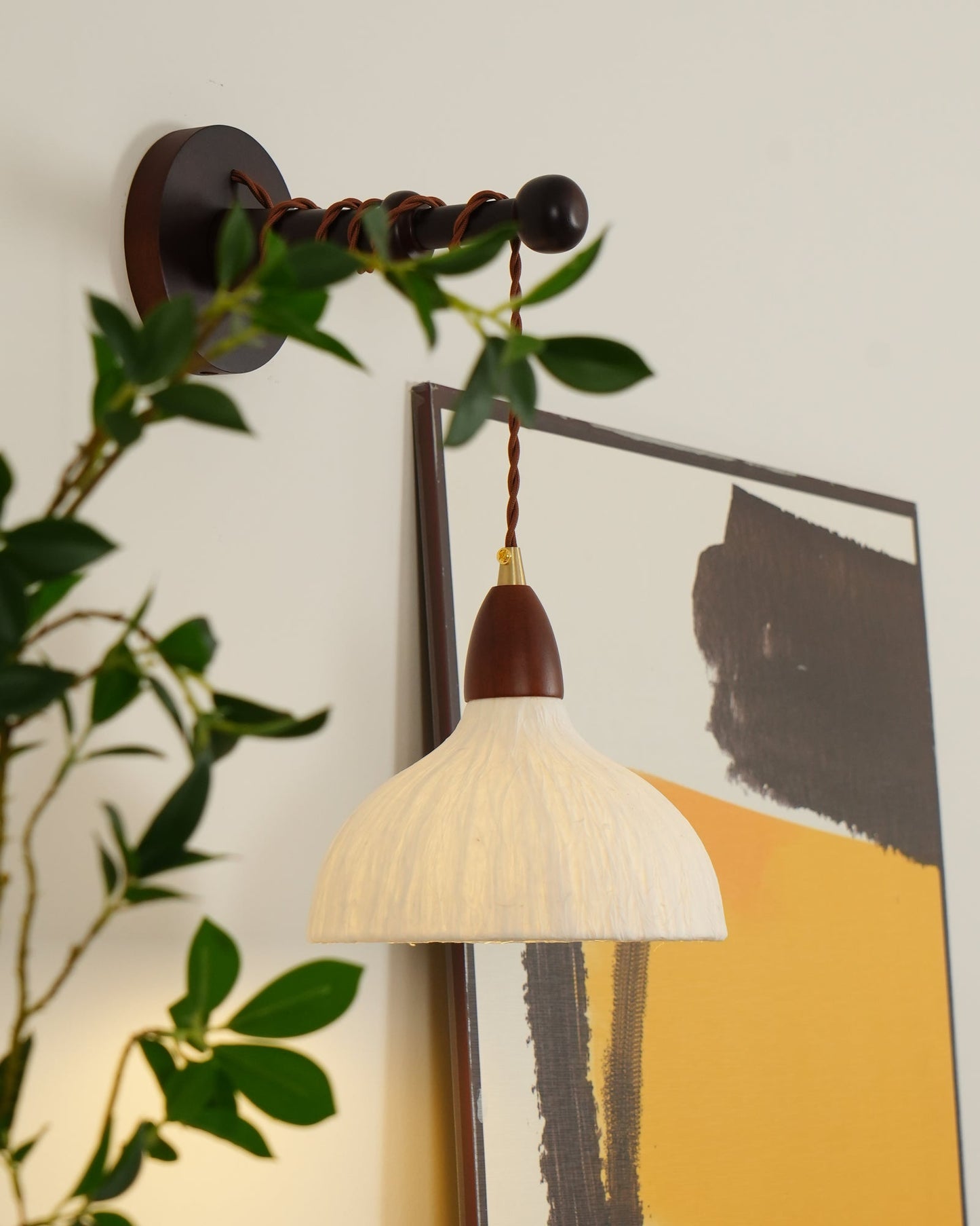 Soren Wall Lamp - Handmade White Rice Paper Shade, Walnut Wood