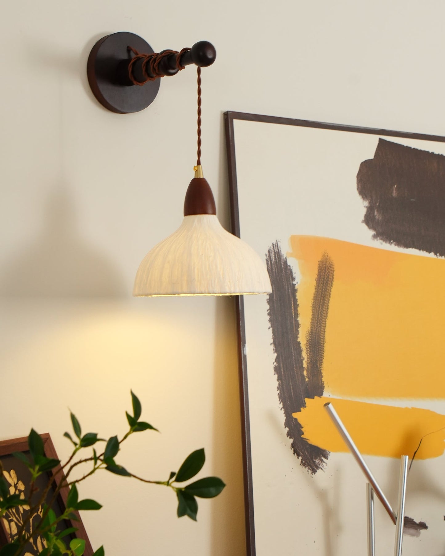 Soren Wall Lamp - Handmade White Rice Paper Shade, Walnut Wood