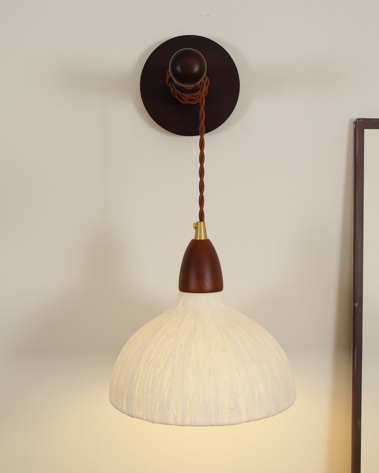Soren Wall Lamp - Handmade White Rice Paper Shade, Walnut Wood