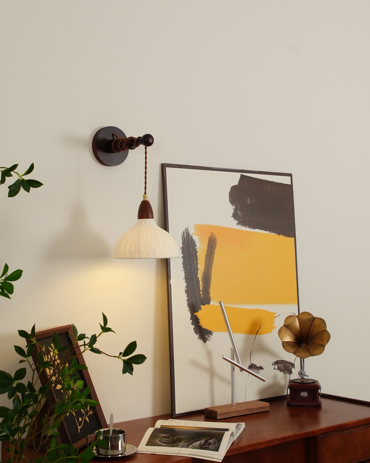 Soren Wall Lamp - Handmade White Rice Paper Shade, Walnut Wood