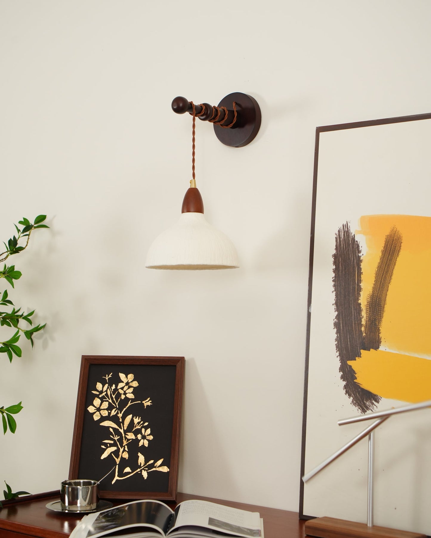 Soren Wall Lamp - Handmade White Rice Paper Shade, Walnut Wood