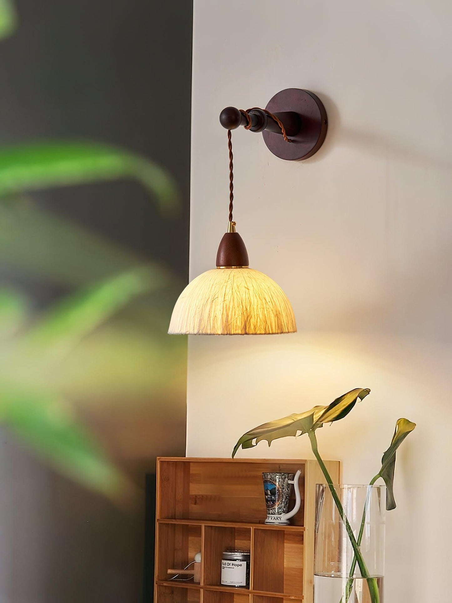 Soren Wall Lamp - Handmade White Rice Paper Shade, Walnut Wood