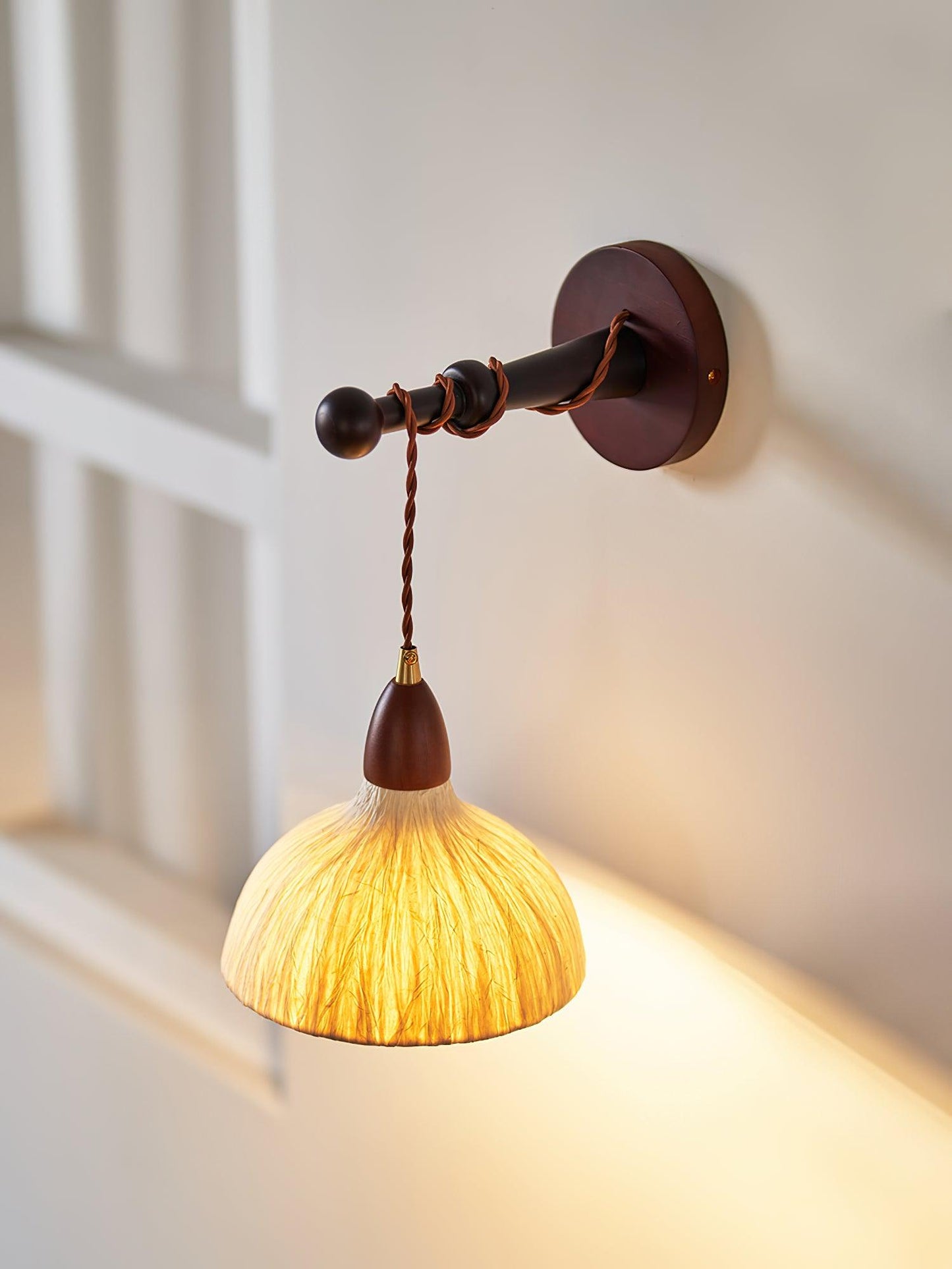 Soren Wall Lamp - Handmade White Rice Paper Shade, Walnut Wood