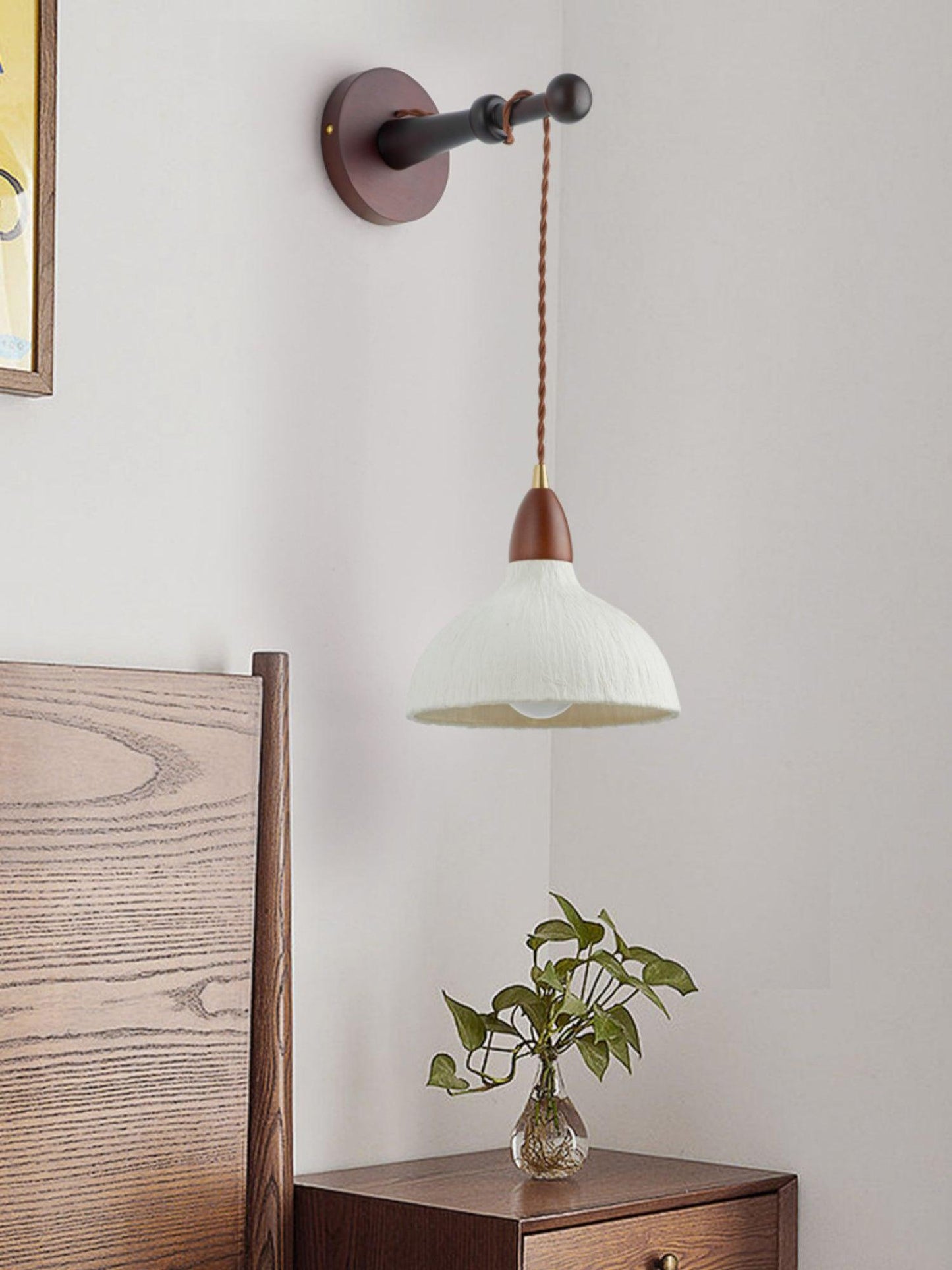 Soren Wall Lamp - Handmade White Rice Paper Shade, Walnut Wood