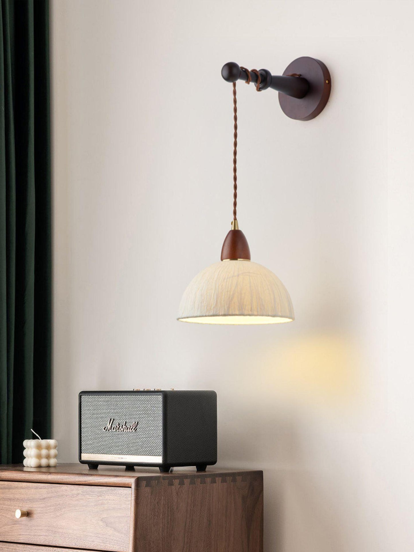 Soren Wall Lamp - Handmade White Rice Paper Shade, Walnut Wood