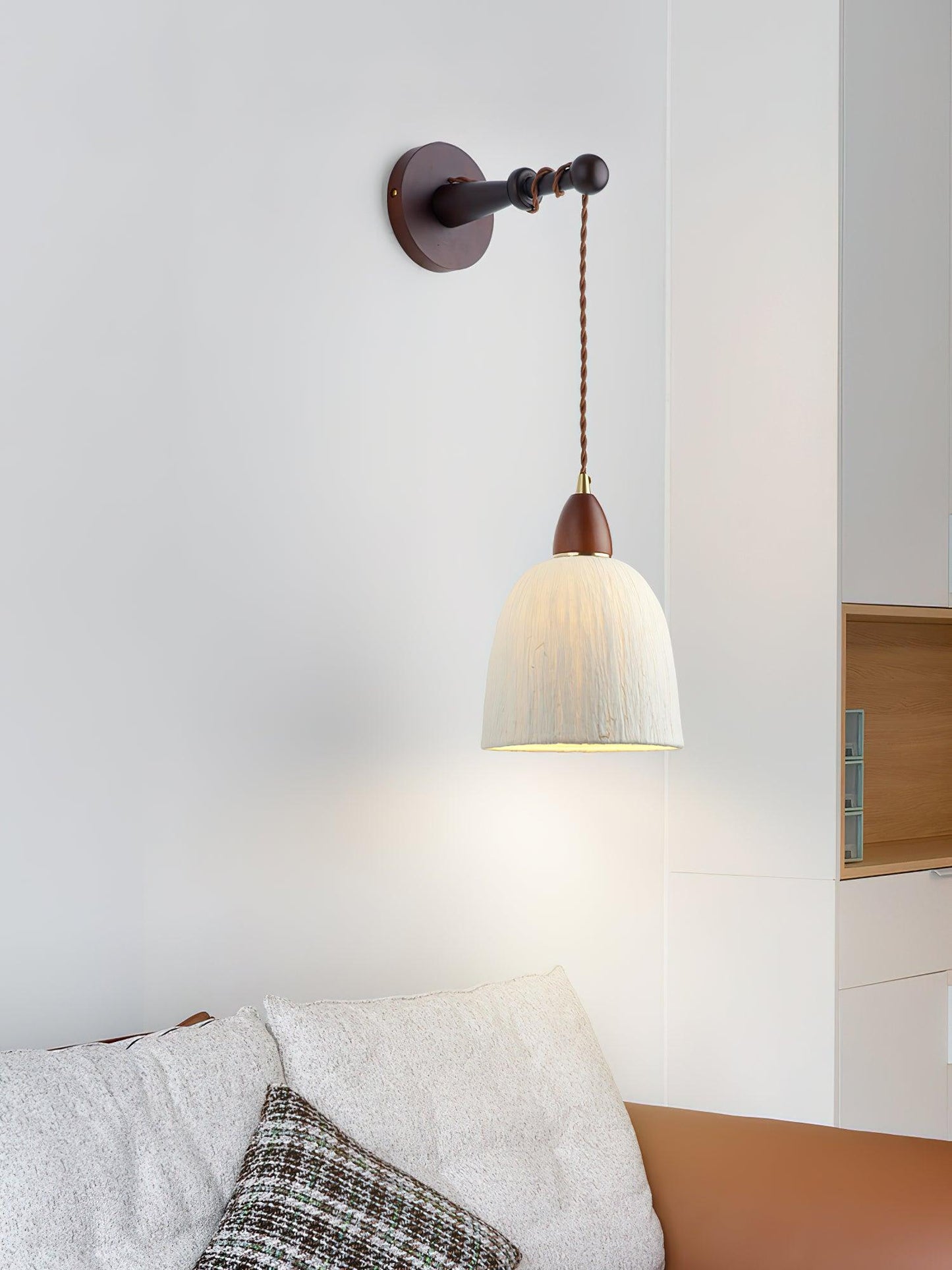 Soren Wall Lamp - Handmade White Rice Paper Shade, Walnut Wood