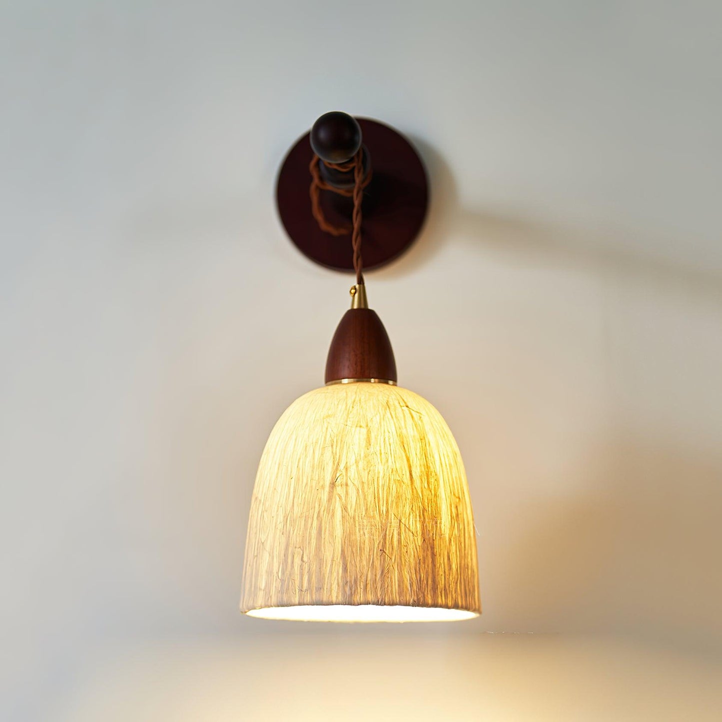 Soren Wall Lamp - Handmade White Rice Paper Shade, Walnut Wood