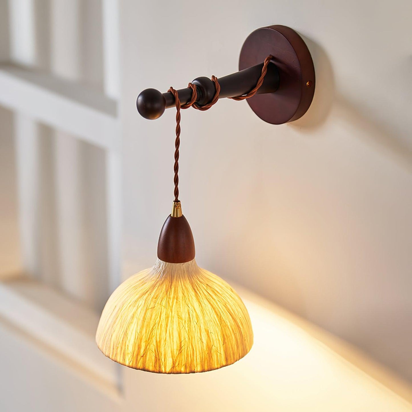 Soren Wall Lamp - Handmade White Rice Paper Shade, Walnut Wood