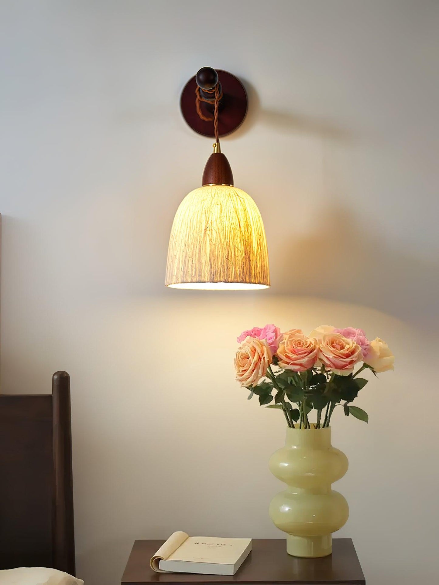 Soren Wall Lamp - Handmade White Rice Paper Shade, Walnut Wood