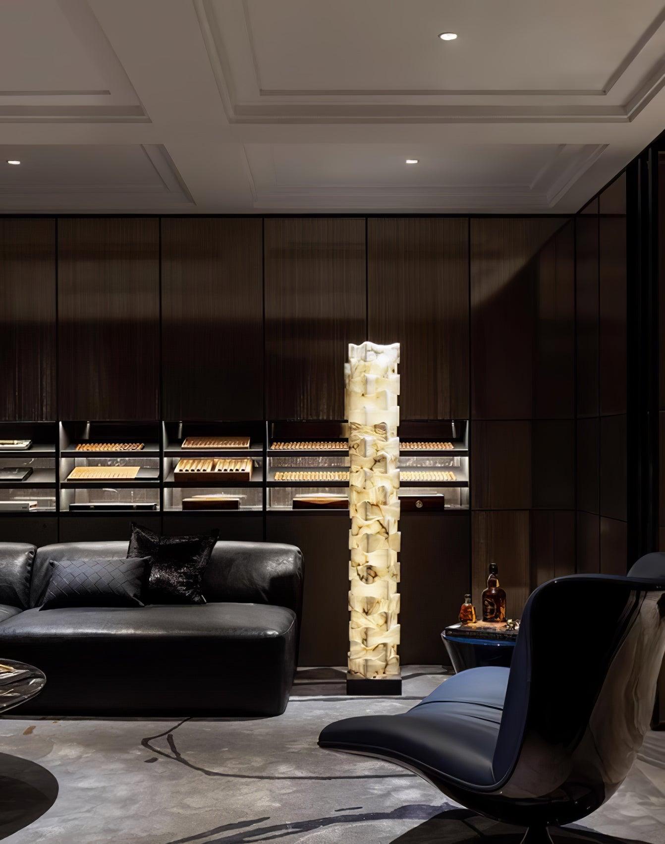 Stacked Alabaster Squares Floor Lamp with LED Light