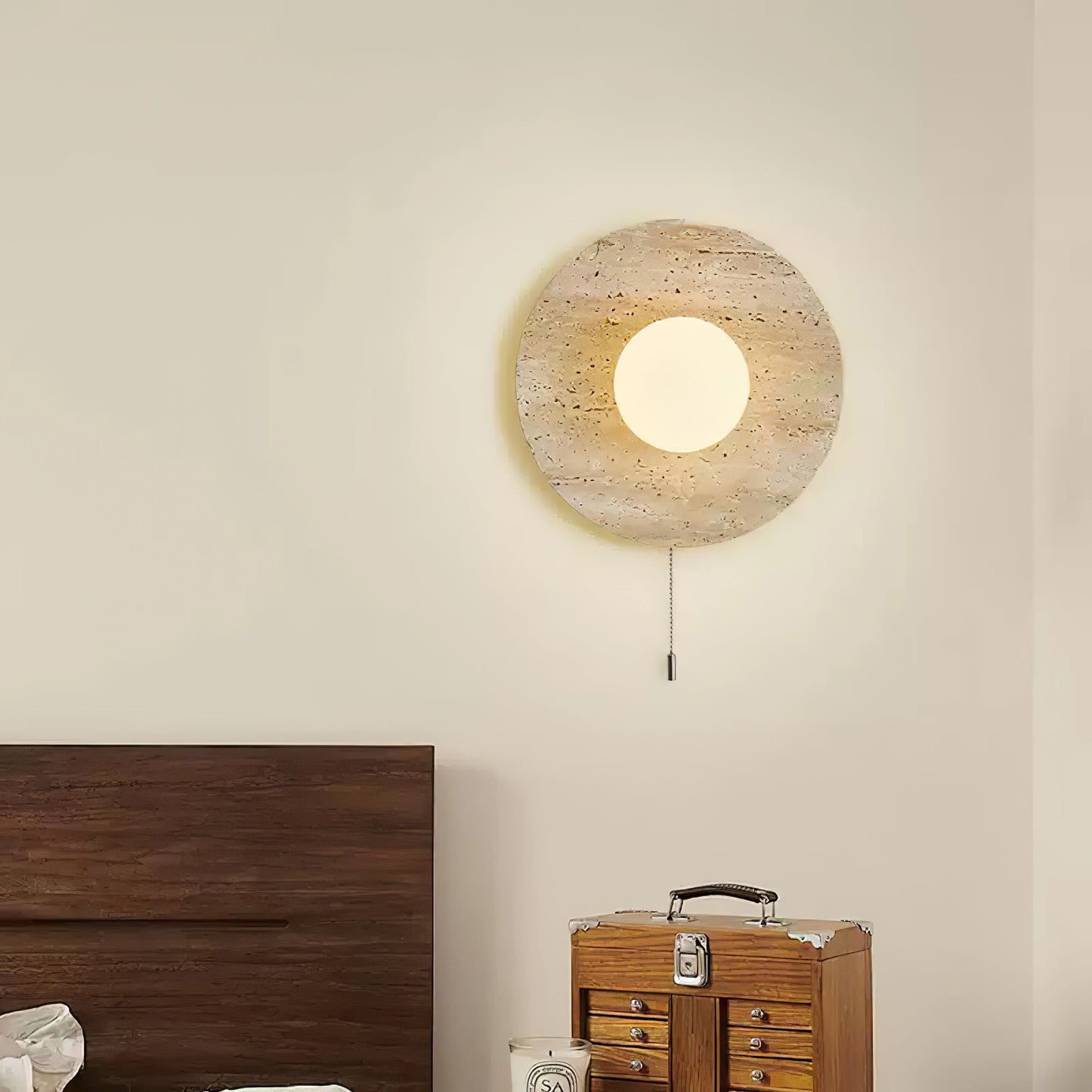 Stone Lunar Eclipse Wall Light - LED Travertine Design