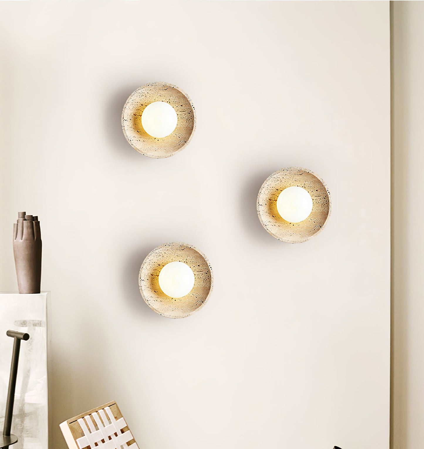 Stone Lunar Eclipse Wall Light - LED Travertine Design
