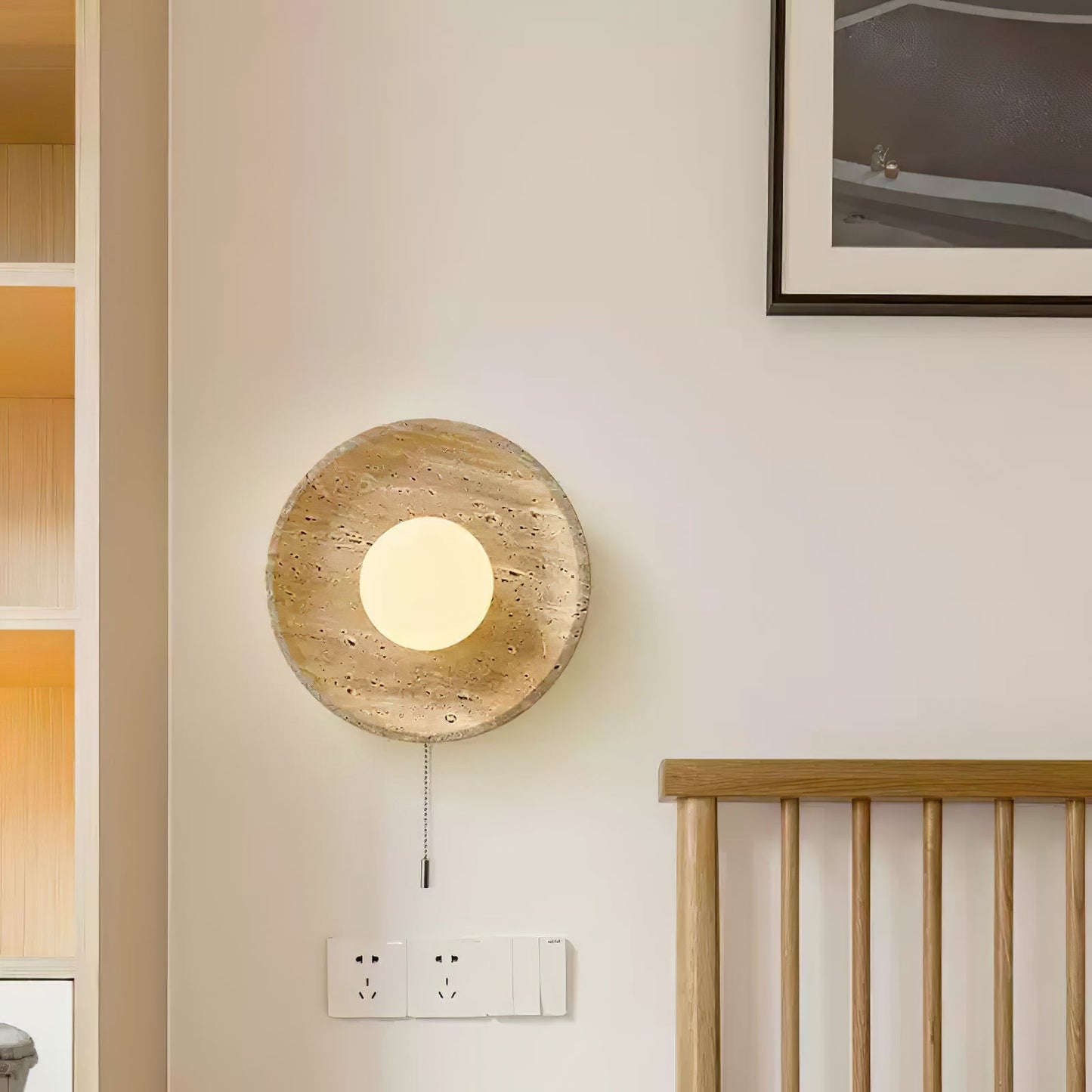 Stone Lunar Eclipse Wall Light - LED Travertine Design