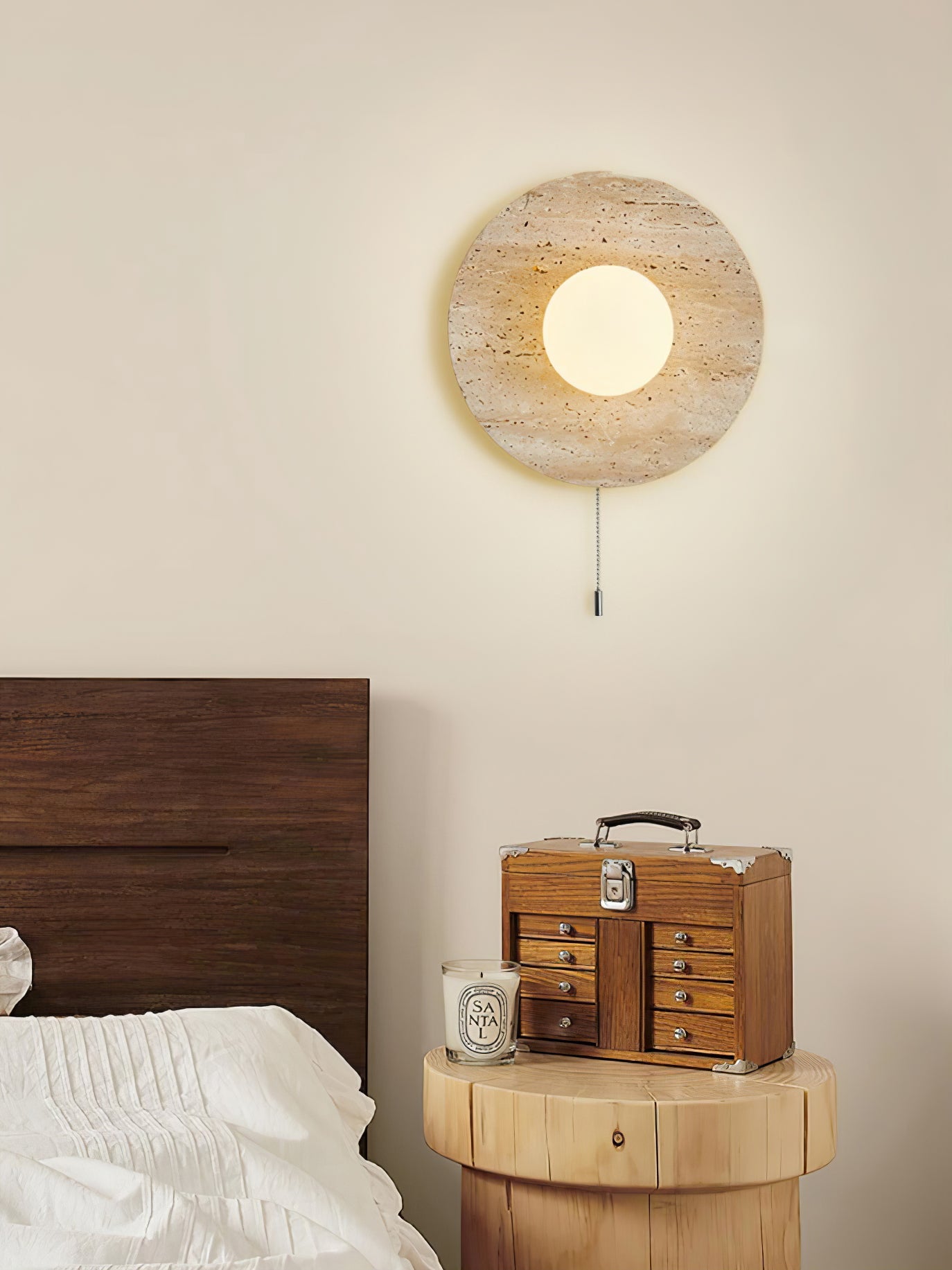 Stone Lunar Eclipse Wall Light - LED Travertine Design