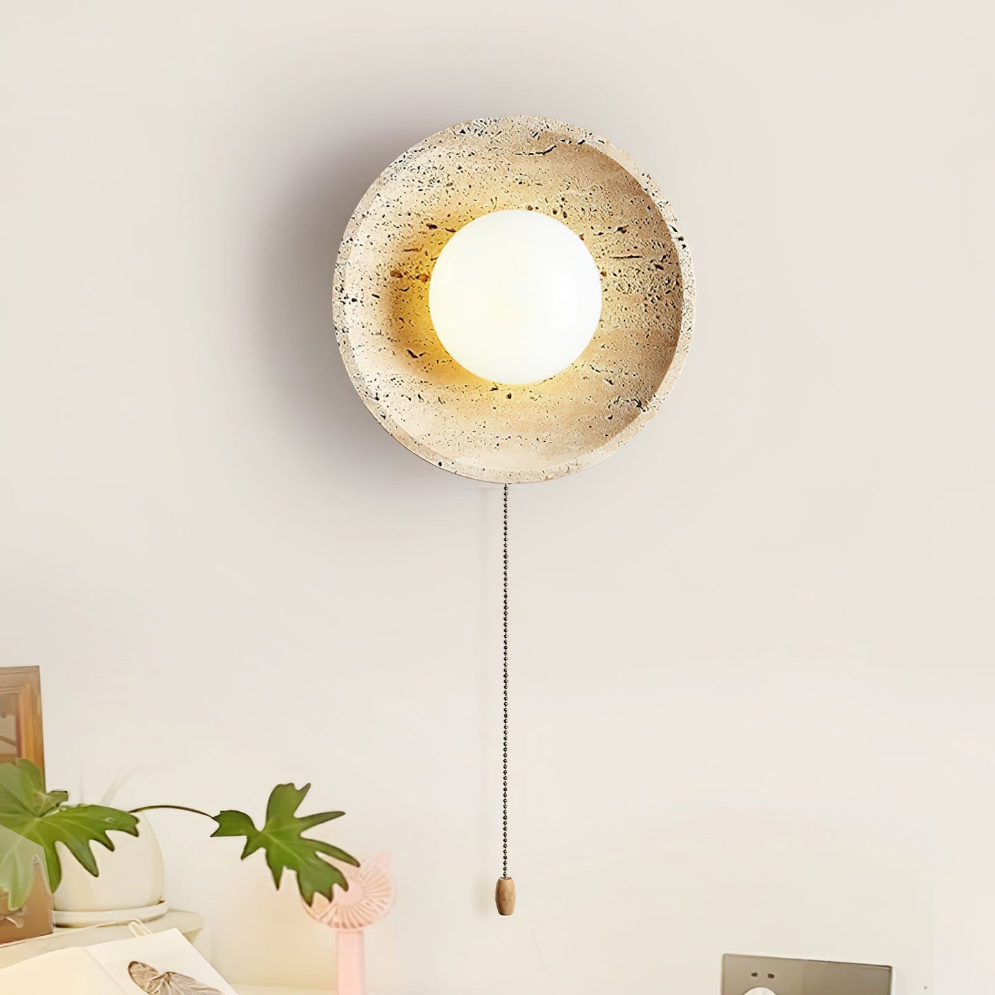 Stone Lunar Eclipse Wall Light - LED Travertine Design